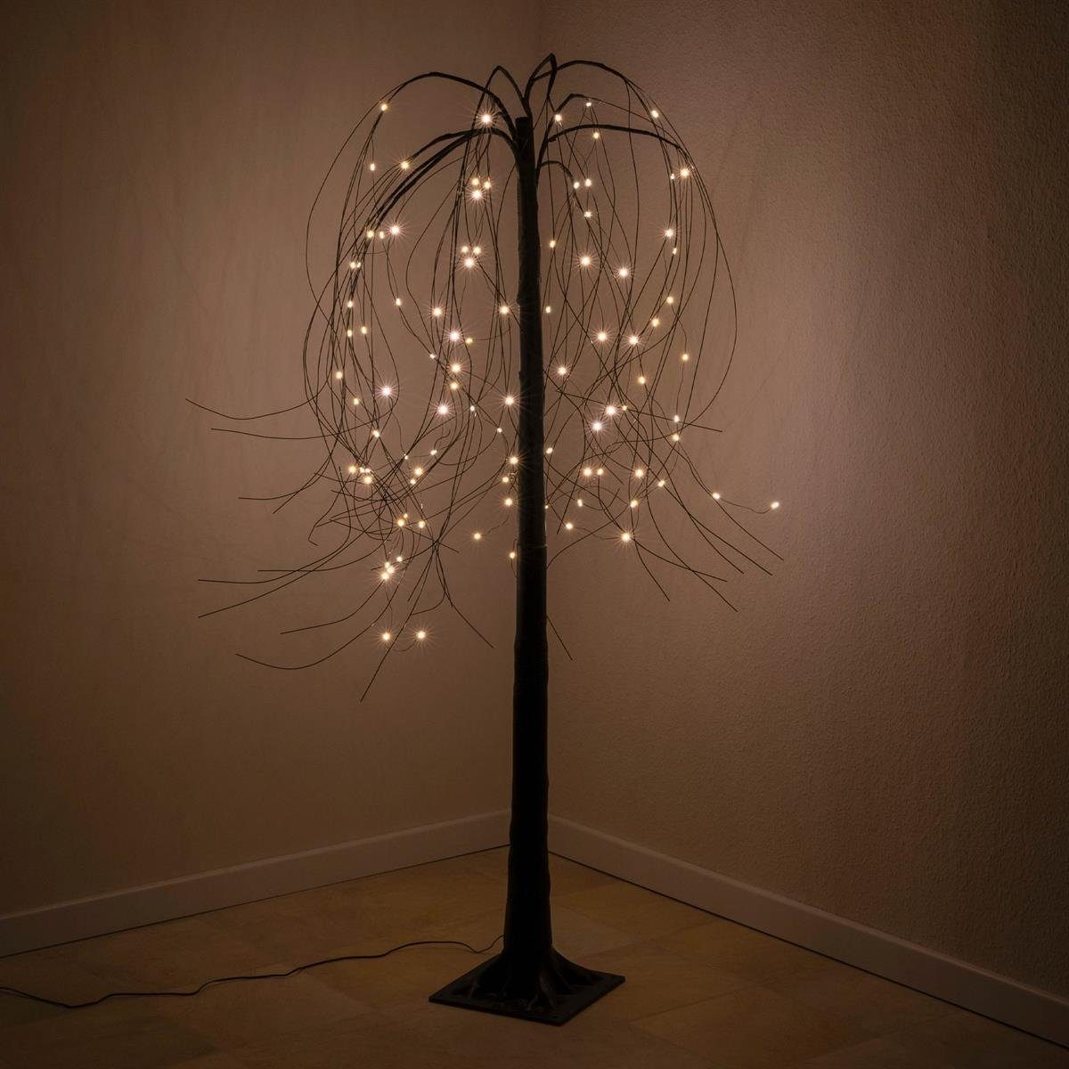 Nipach LED Baum Weidenbaum Trauerweide Deko-Baum 96 LED warm weiß schwarz 150 cm Timer, LED fest integriert, Warmweiß – Bild 2 von 5
