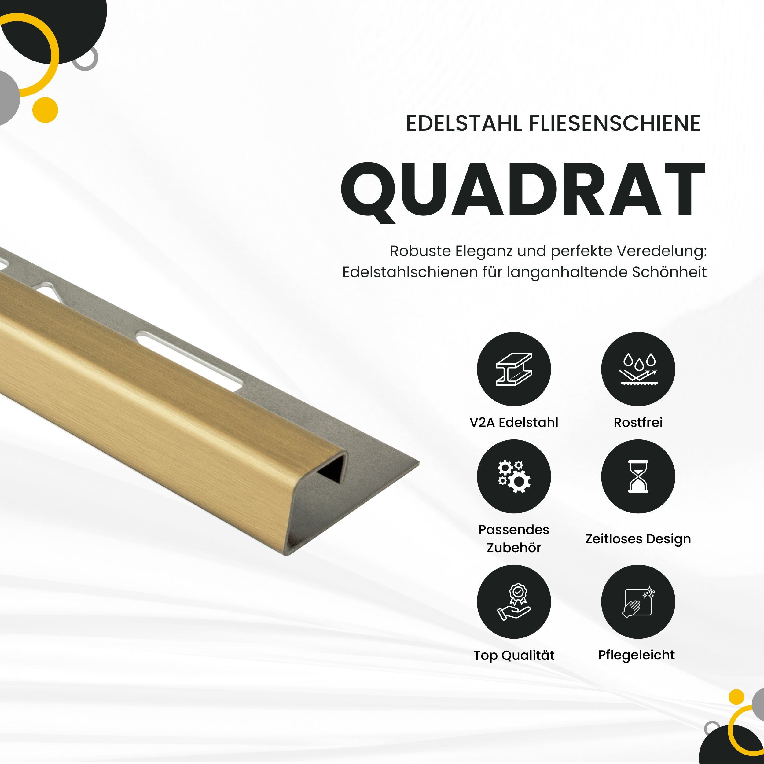 tktrading24 Abschlussprofil Quadrat Fliesenprofil Edelstahl V2A L250cm H10 gold gebürstet