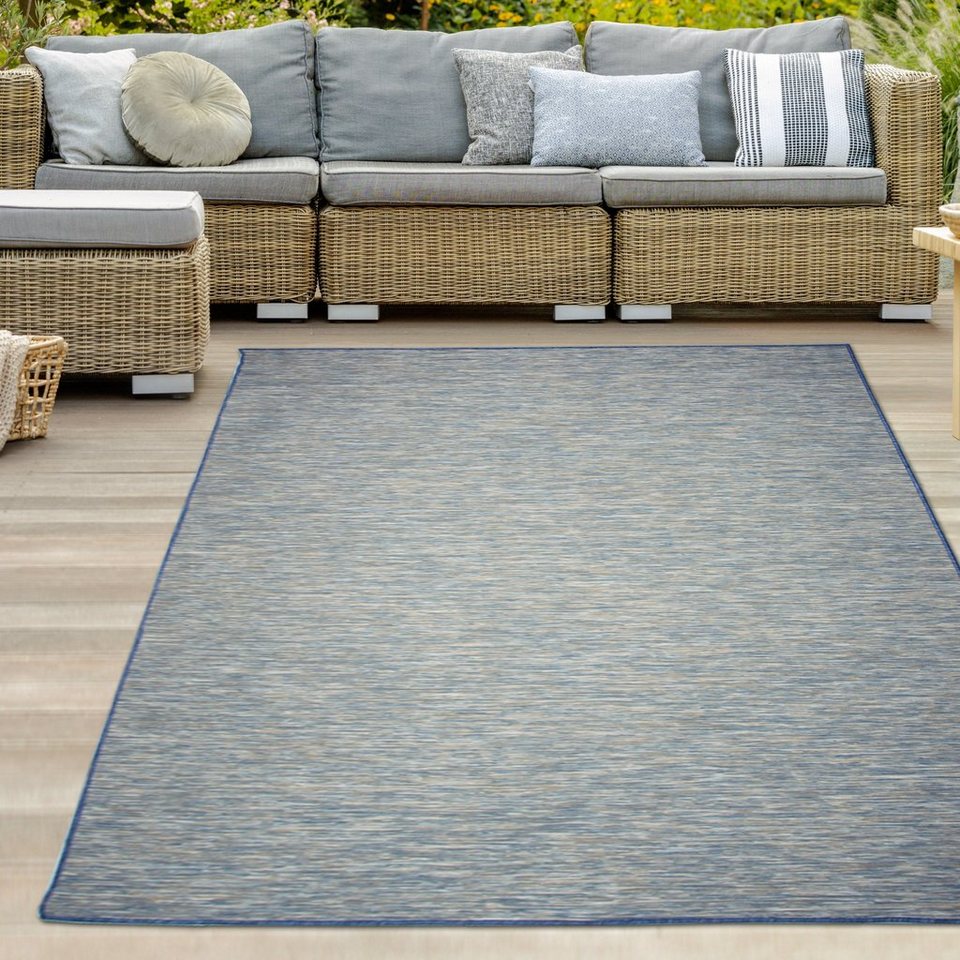 Teppich Merlierter In- & Outdoor Teppich beidseitig Sisaloptik Blau, Teppich-Traum,  rechteckig, Höhe: 5 mm