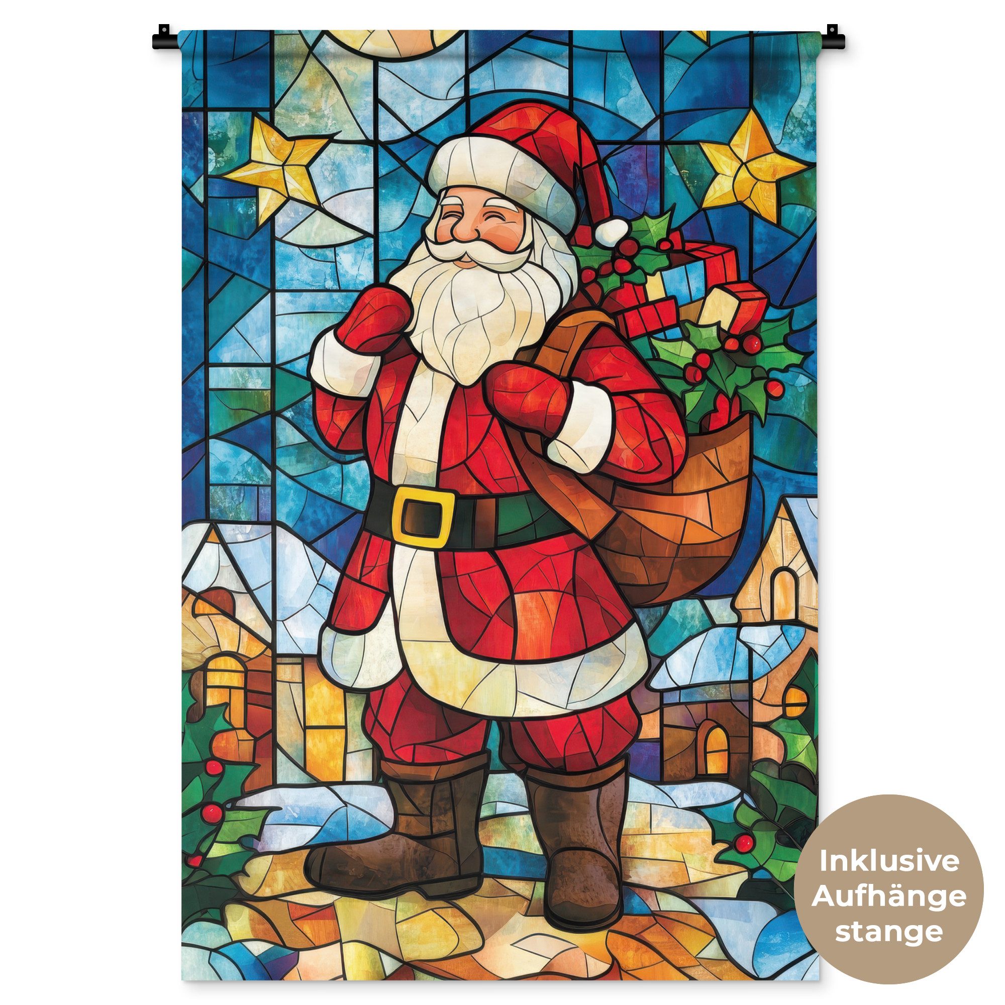 MuchoWow Wandteppich Weihnachtsmann - Glas - Farbenfroh, Rechteckig, Höhe: 3 mm, Wandtuch Wohnzimmer, Schlafzimmer, 90x135 cm