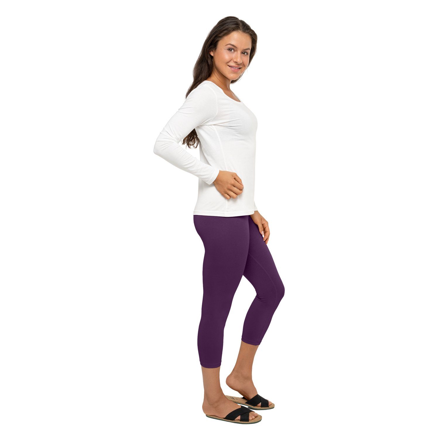 celodoro 3/4-Leggings Damen Leggings (3/4 Capri) Stretch-Jersey Hose aus Baumwolle – Bild 2 von 3