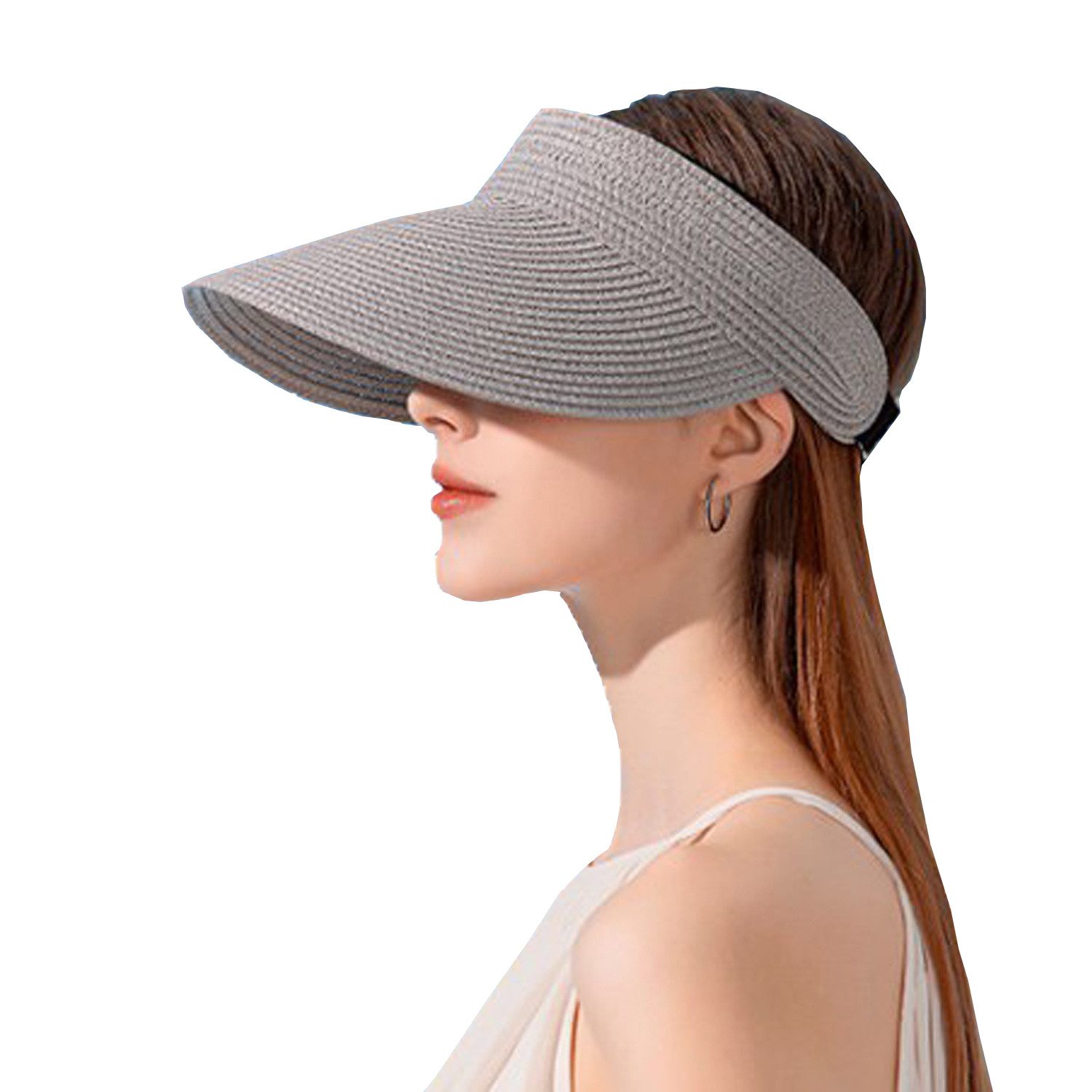 autolock Sonnenhut Sonnenhut Damen mit großer Krempe Faltbar Visor Cap Strohhut