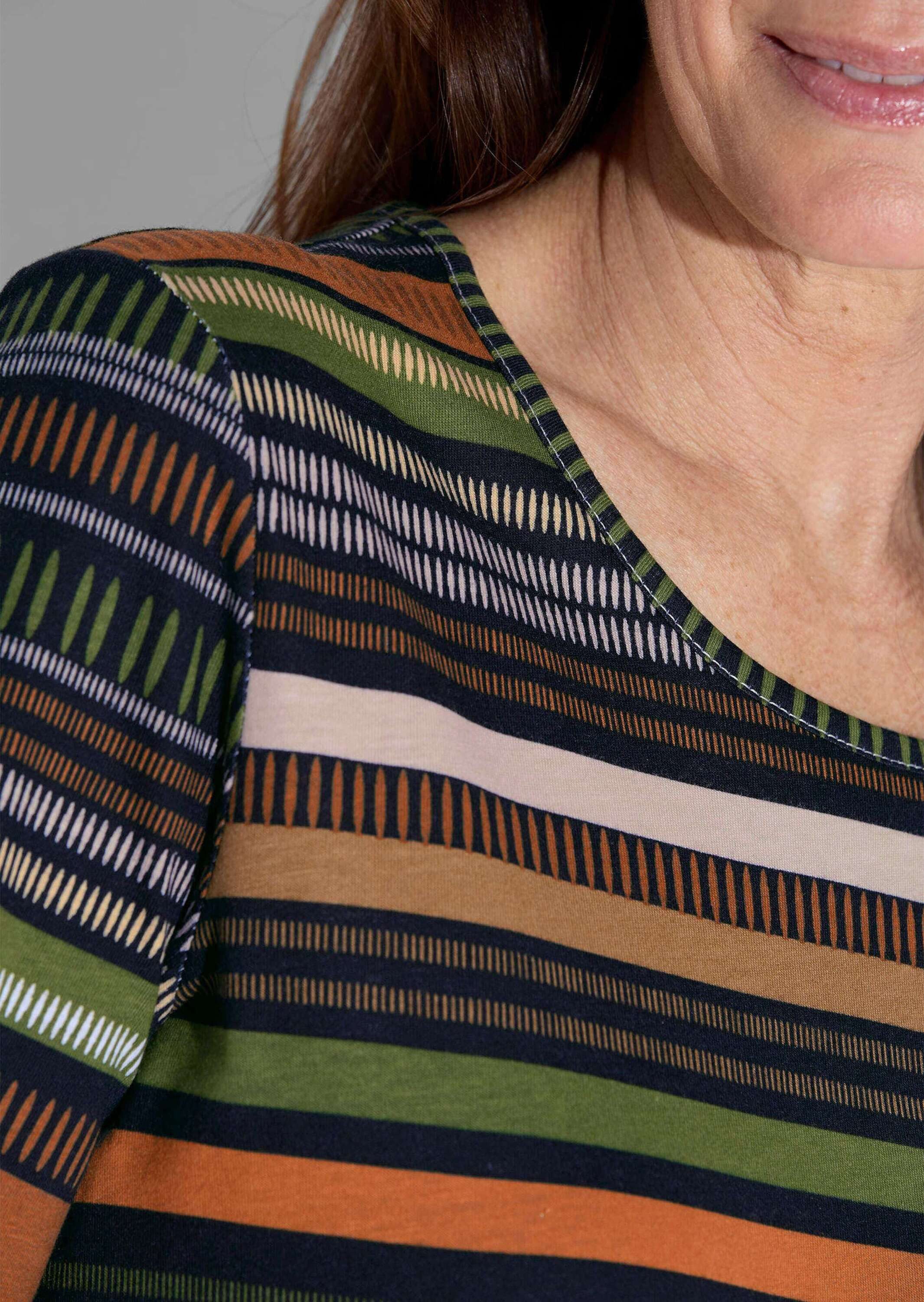 GOLDNER T-Shirt Kurzgröße: Baumwollshirt im Streifen-Look Blusenshirt mit Rundhalsausschnitt und Halbarm