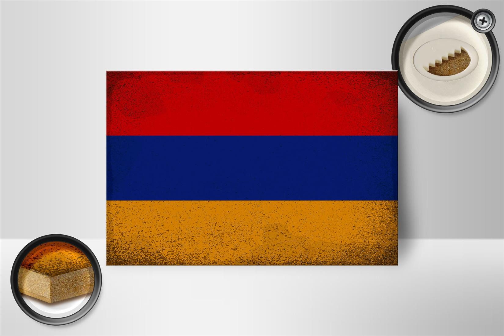 Femer GmbH Holzbild Flagge Armenien 18x12 cm Flag Armenia Vintage, Flaggen (1 St), Glatte Holzfaserplatte (MDF), vorn beschichtet