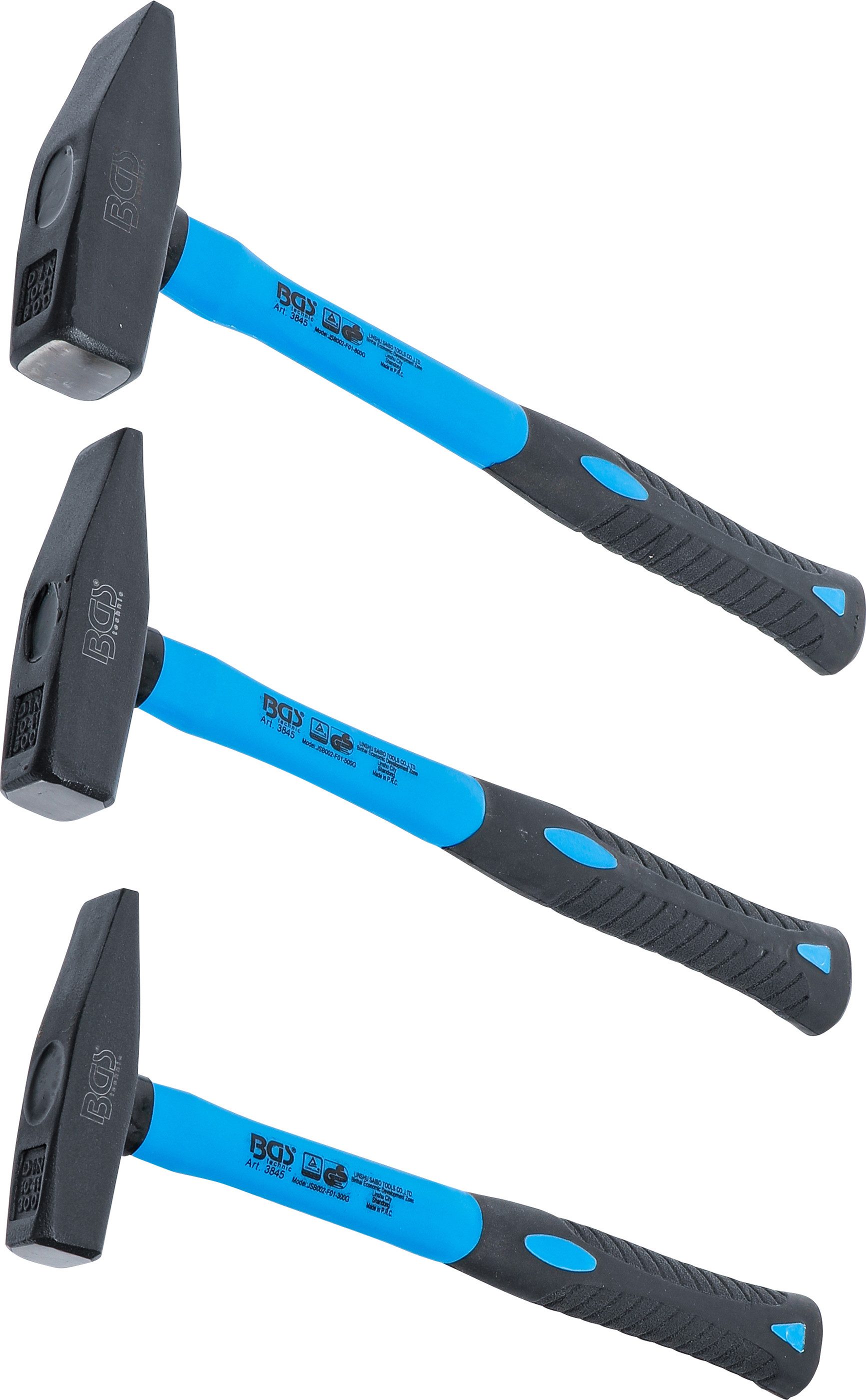 Hammer 3 x Schlosserhammer Set 300g 500g 800g mit Fiberglasstiel DIN 1041