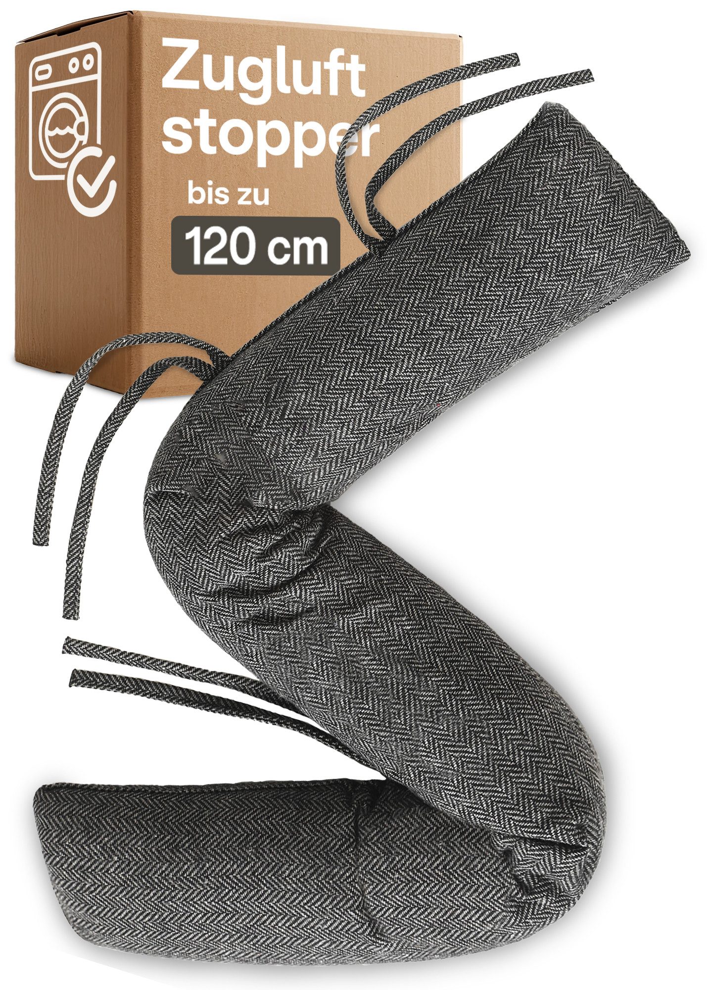 Praknu Zugluftstopper für Türen und Fenster - 1 kg schwer 120 cm Windstopper - Waschbar, 1-tlg., Effektiver Kältestopp vor Zugluft unter der Tür - Wärmedämmung