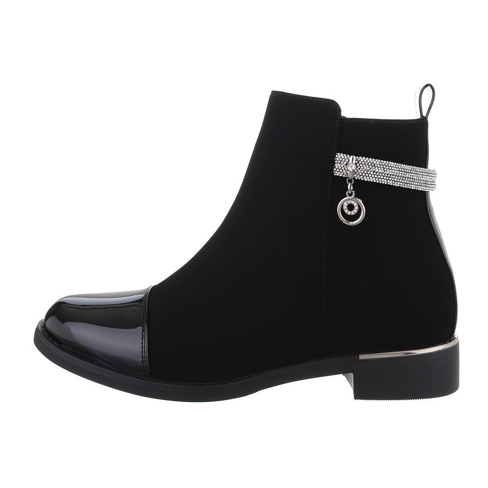 Schwarz Stiefelette in Damen Blockabsatz Stiefeletten Flache Ital-Design Elegant