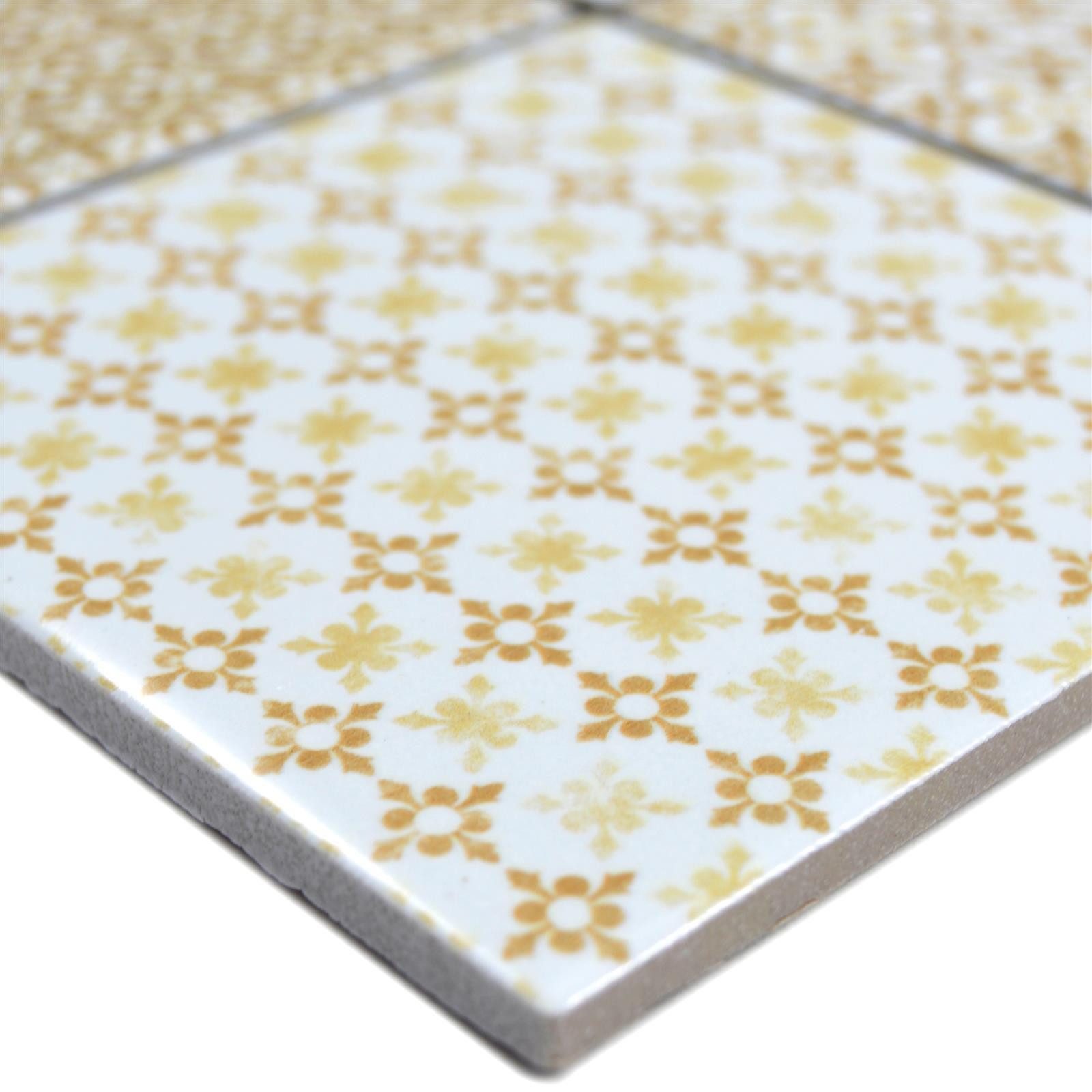 Mosafil Mosaikfliesen Keramik Mosaikfliesen Romantica Retro, Keramik 29.800x29.800, beige, Verlegefertig auf ein Netz geklebt - Frostsicher - Wasserfest