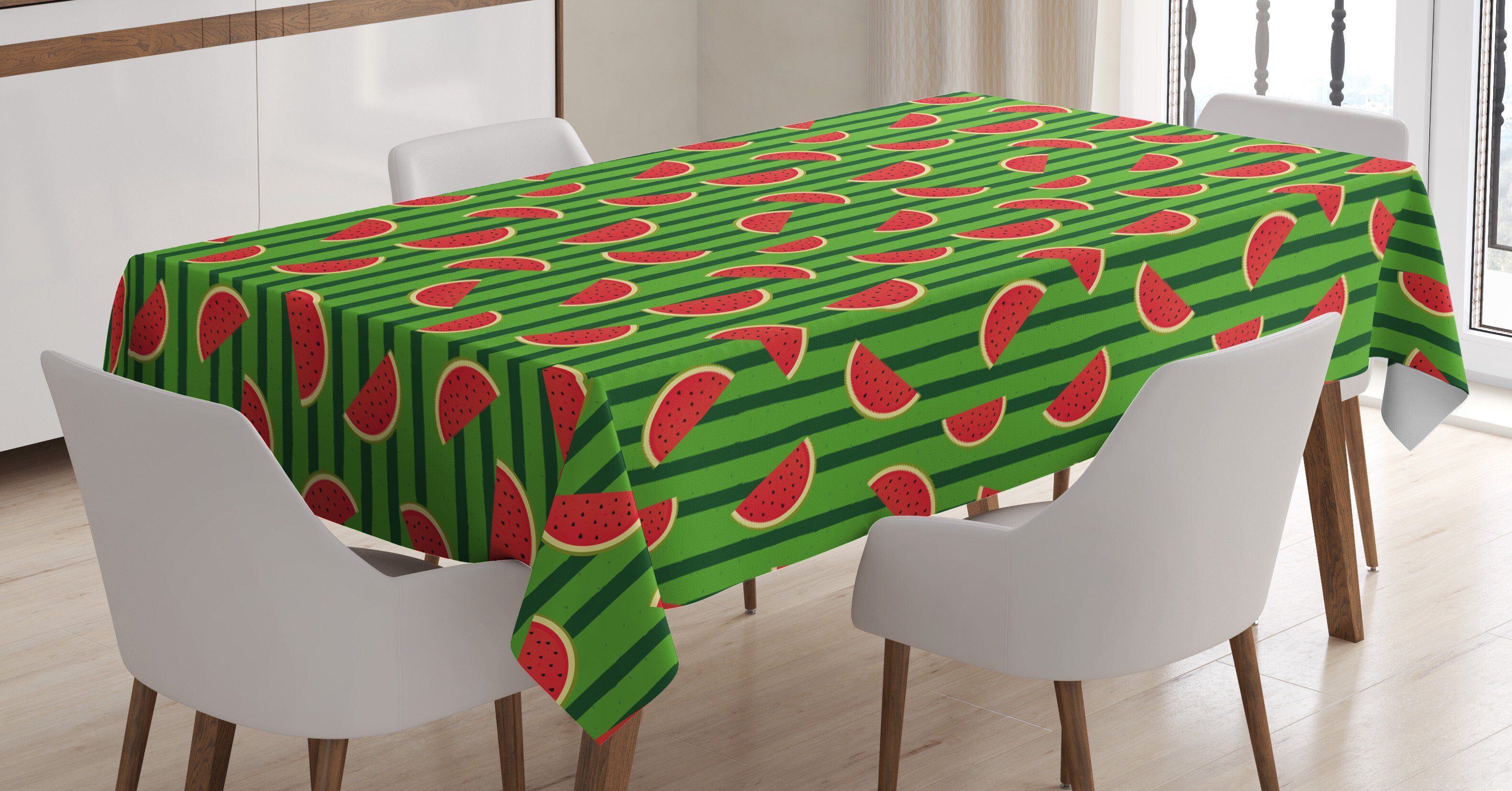 Abakuhaus Tischdecke Farbfest Waschbar Für den Außen Bereich geeignet Klare Farben, Melone Scheiben auf vertikale Streifen