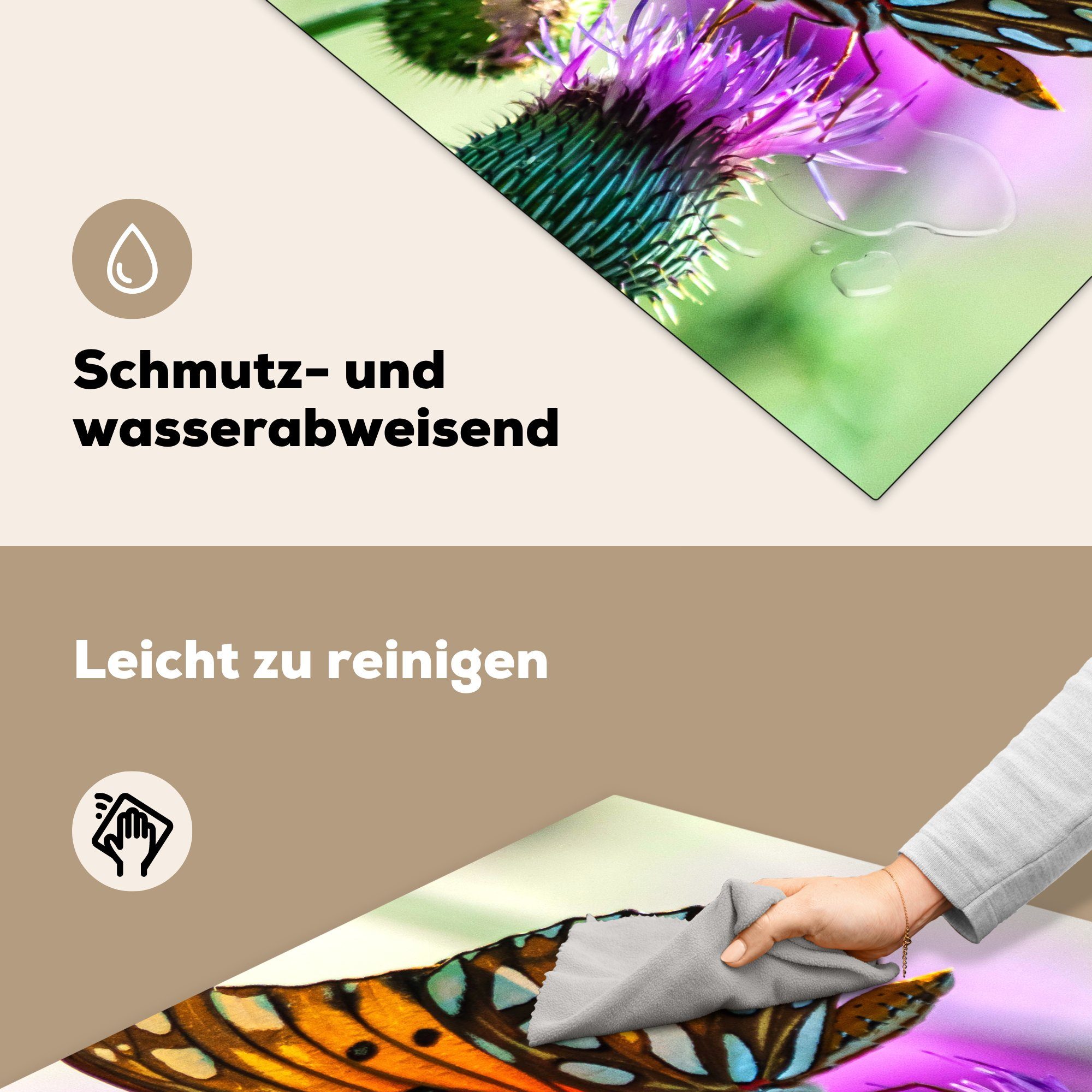 MuchoWow Herdblende-/Abdeckplatte Schmetterling - Blumen (1 Insekten, - küche Ceranfeldabdeckung, Arbeitsplatte für Vinyl, tlg), cm, 78x78
