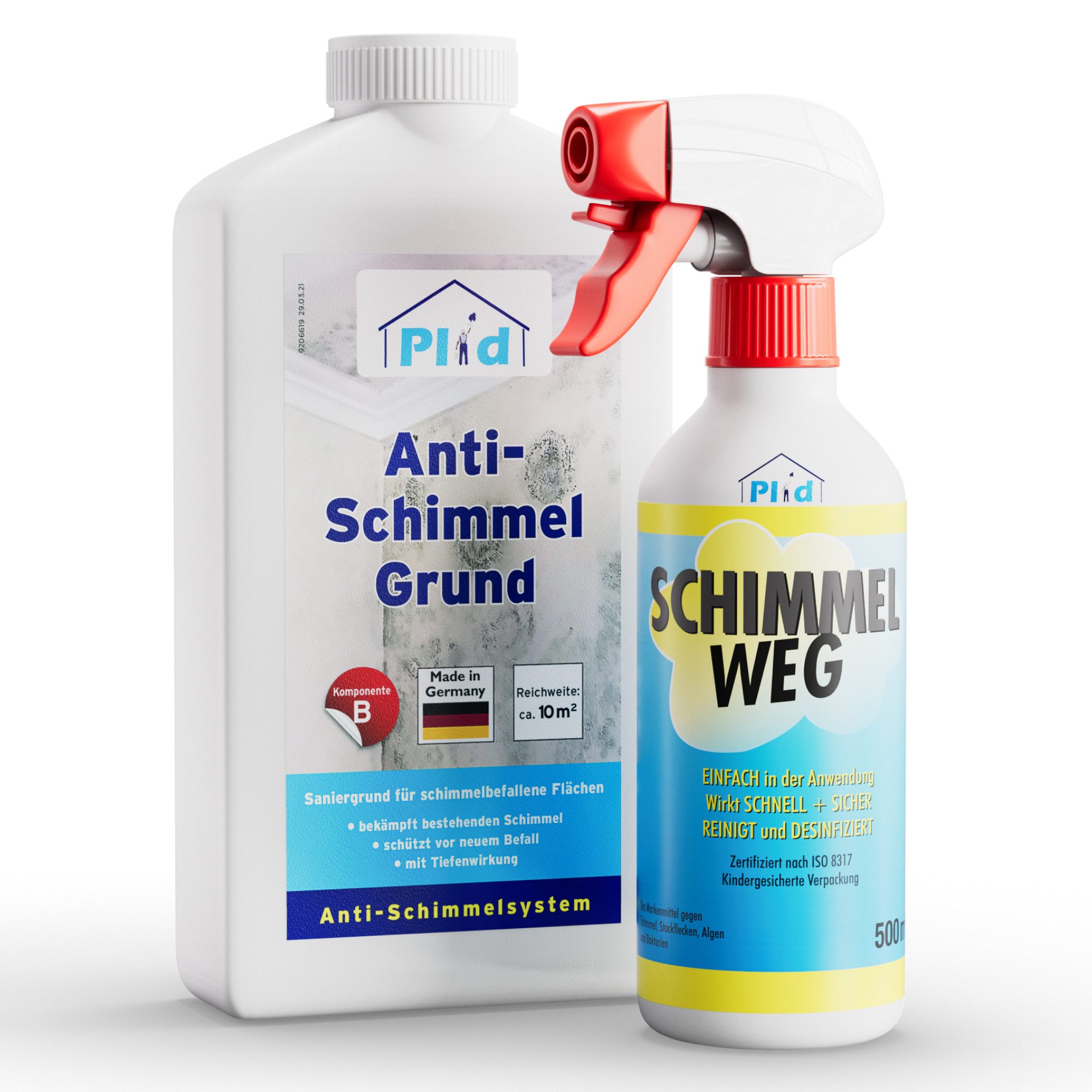 plid Wand- und Deckenfarbe Premium Schimmelschutz-Set Schimmelentferner Schimmelgrundierung, Schnelltrocknend, Schimmelbeständig, Überstreichbar