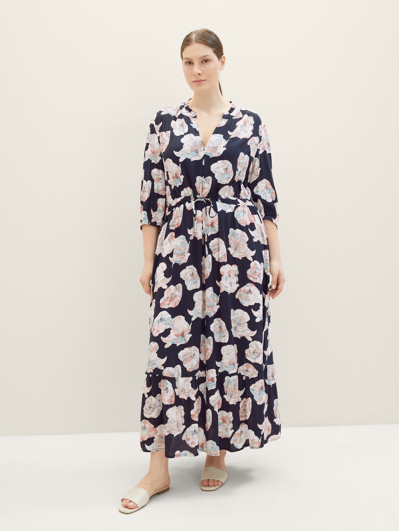 TOM TAILOR PLUS Sommerkleid Plus - Kleid mit verstellbarem Kordelzug