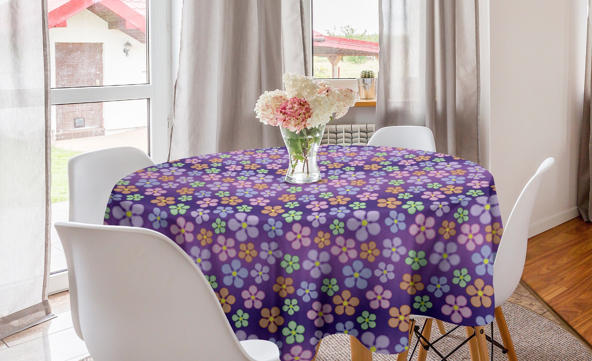 Kreis Grafische Esszimmer für Tischdecke Dekoration, Abakuhaus Blumen Küche Abdeckung Blumen-Elemente Tischdecke