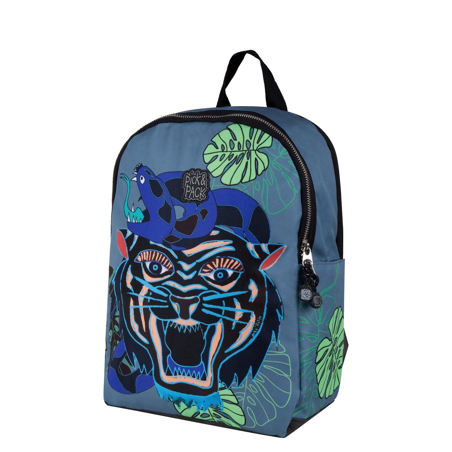 Pick&PACK Schulranzen Schulranzen M Dangerous Cat Jeans Blue (1 Stück), ergonomisch, ab 5-6 Jahren