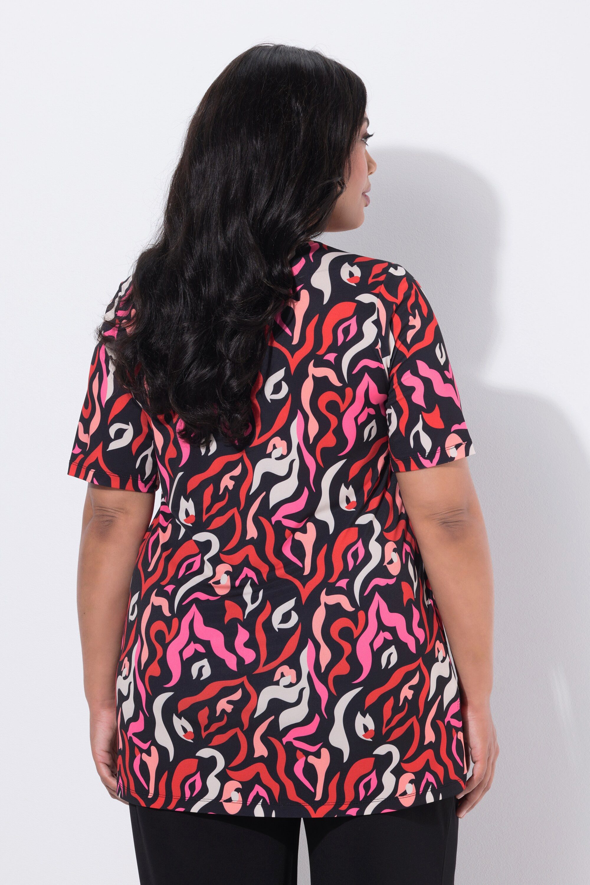Ulla Popken Longshirt Longshirt Zebramuster A-Linie Rundhals Halbarm