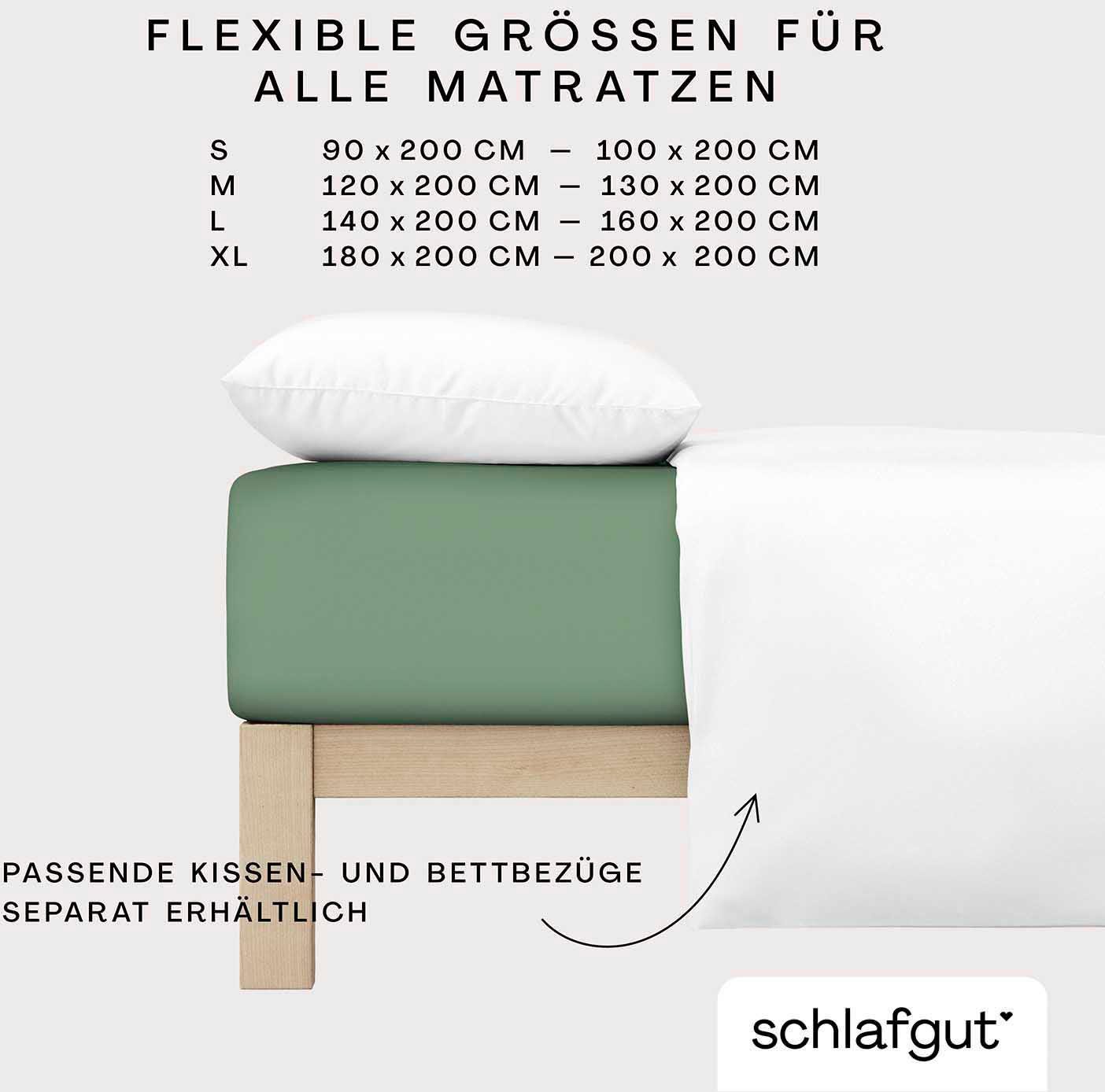 25 in 100% für CASUAL bis Stück), Gr. Höhe, Jersey, mid oder 90x200, green Spannbettlaken Matratzen langlebig, u.a. cm, Gummizug: 180x200 Bettlaken 140x200 cm weich Bio-Baumwolle, rundum, zuverlässig, Schlafgut, (1