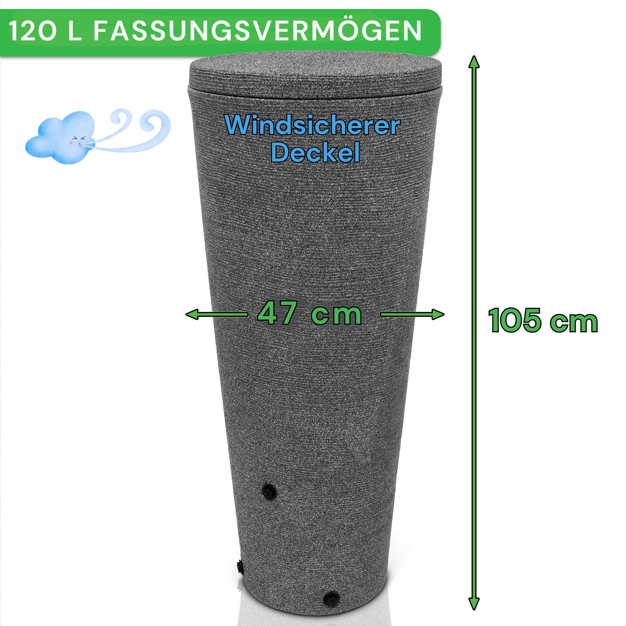 YourCasa Regentonne [Tubo Tank] mit Metallgewinde und Deckel, 120 l, Metallgewinde, Deckel