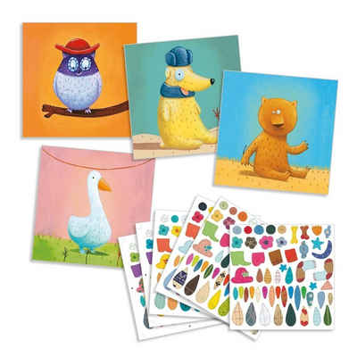 DJECO Kreativset Sticker und Vorlage Tiere 16 Vorlagen und 6 Stickerfolien basteln