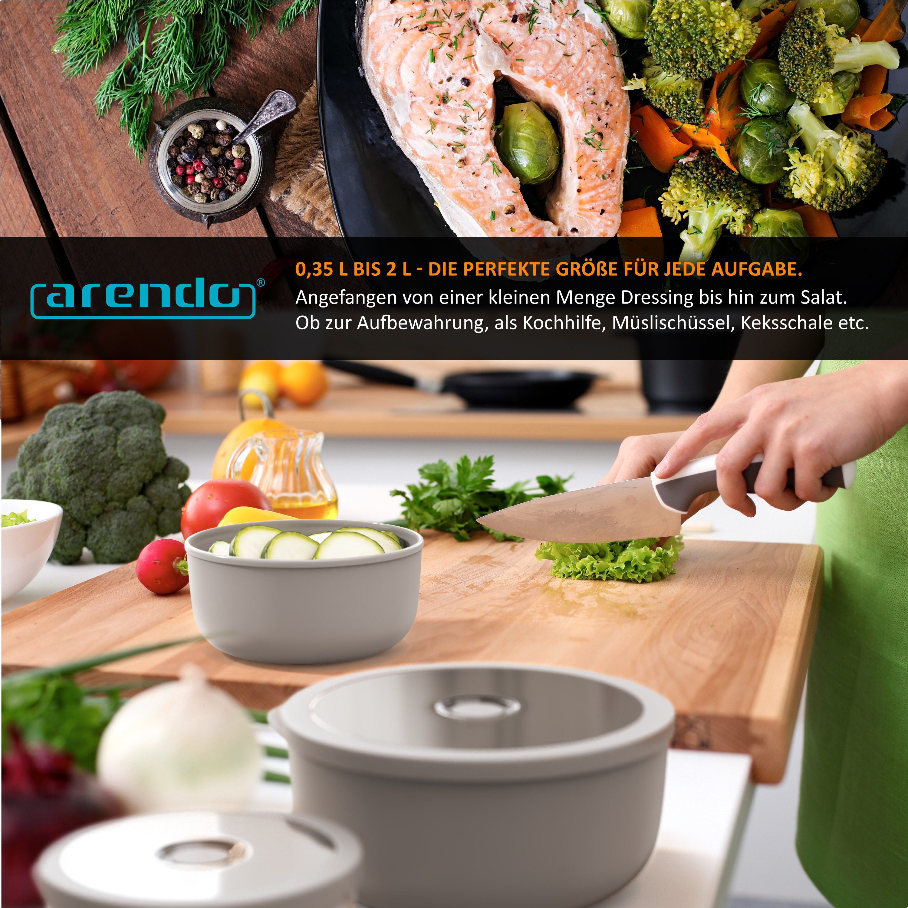 Arendo Rührschüssel 4er Plastikschüssel-Set mit Deckel 0,35 L / 0,65 L / 1,2 L / 2,0 L, Kunststoff, (Set, 4-tlg), rund, BPA-frei, Spülmaschinen und Mikrowellen  – Bild 5 von 5