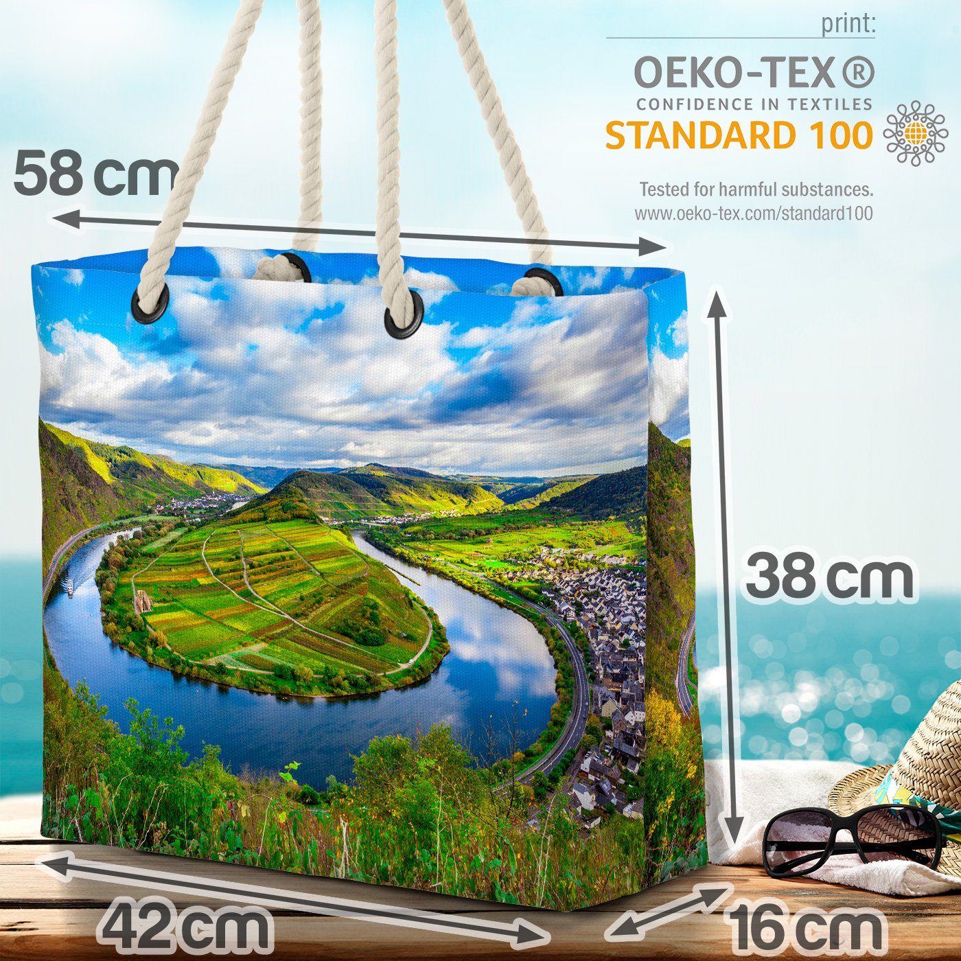 VOID Strandtasche (1-tlg), Moselschleife Mosel Fluss Bremm Weingut Calmont Rheinland-Pflaz Wein