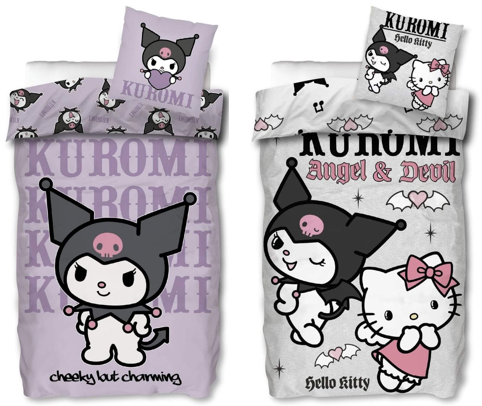 SkyBrands Bettwäsche Kuromi & Hello Kitty - 2 x Bettwäsche-Set Doppelpack, 135x200 & 80x80, Baumwolle, 100% Baumwolle