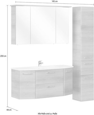 Saphir Badmöbel-Set Quickset 3-teilig, Mineralmarmor-Waschtisch und LED-Spiegelschrank, (4-St), mit Hochschrank, inkl. Türdämpfer, 7 Türen, 1 Klappe, 2 Schubladen