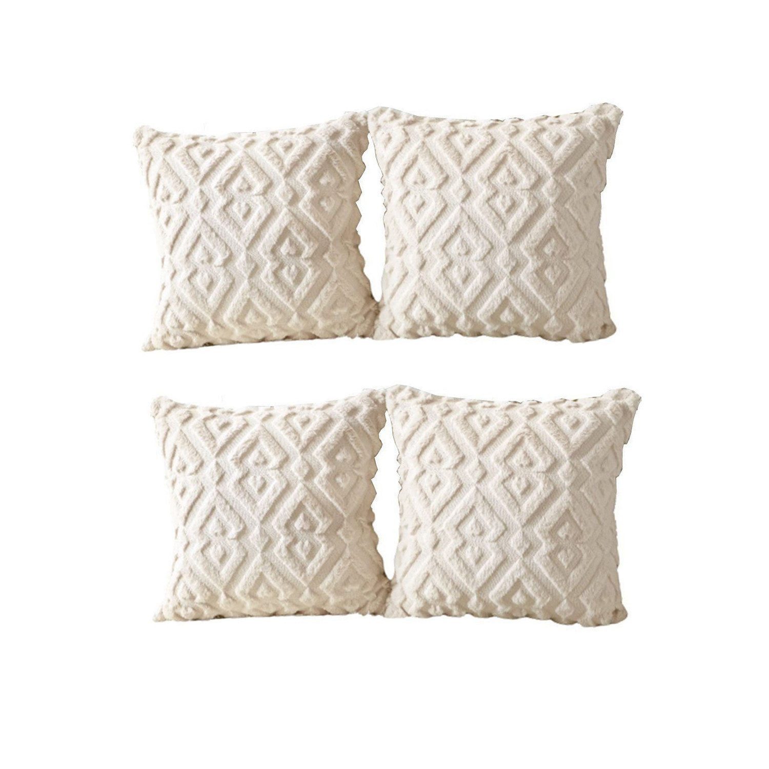 FELIXLEO Kissenbezüge Kissenbezüge Weicher Plüsch Geometrische Creme Beige 45x45cm, (4 Stück)