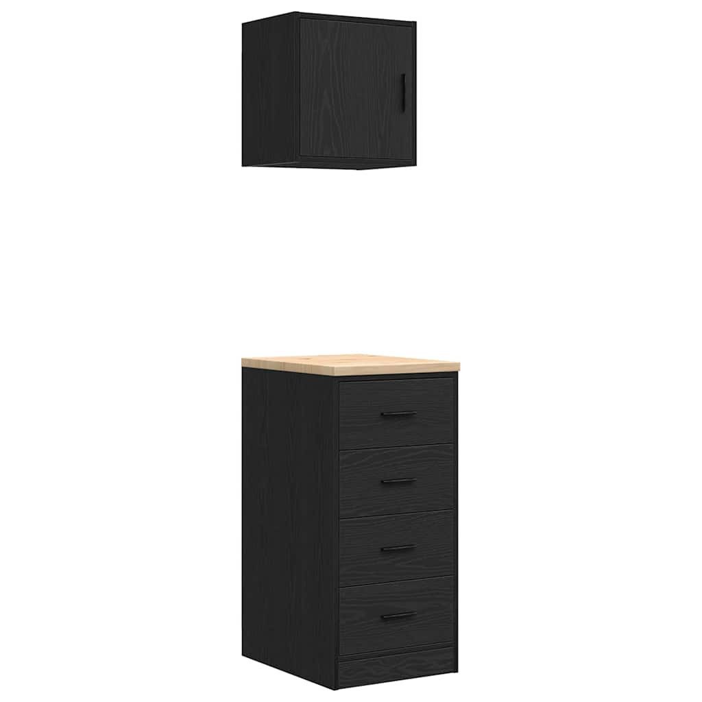 vidaXL Werkzeugschrank Garagenschränke 2 Stk. Schwarz Holzwerkstoff (1-St)