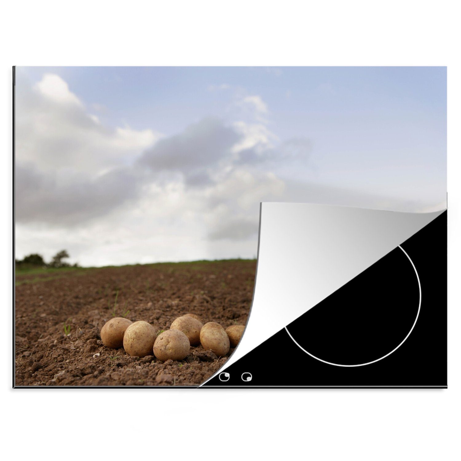 MuchoWow Herdblende-/Abdeckplatte Wiese - Kartoffel - Bauernhof, Vinyl, (1 tlg), 70x52 cm, Mobile Arbeitsfläche nutzbar, Ceranfeldabdeckung