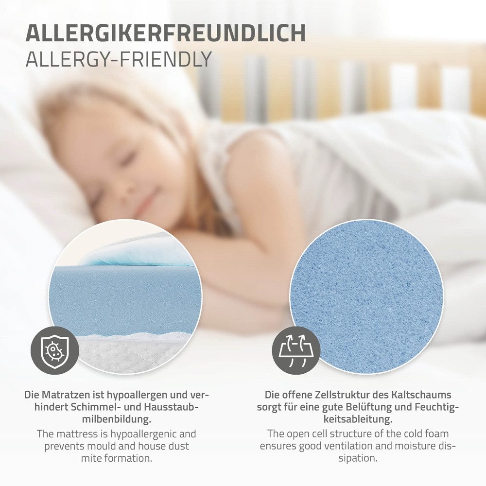 ML-DESIGN Spielbett Hausbett Kinderbett inkl. 2 Schubladen, Lattenrost und Rausfallschutz, Abenteuerbett 80x160cm mit Matratze Himmelbett Kiefer Jugendbett Natu – Bild 5 von 5