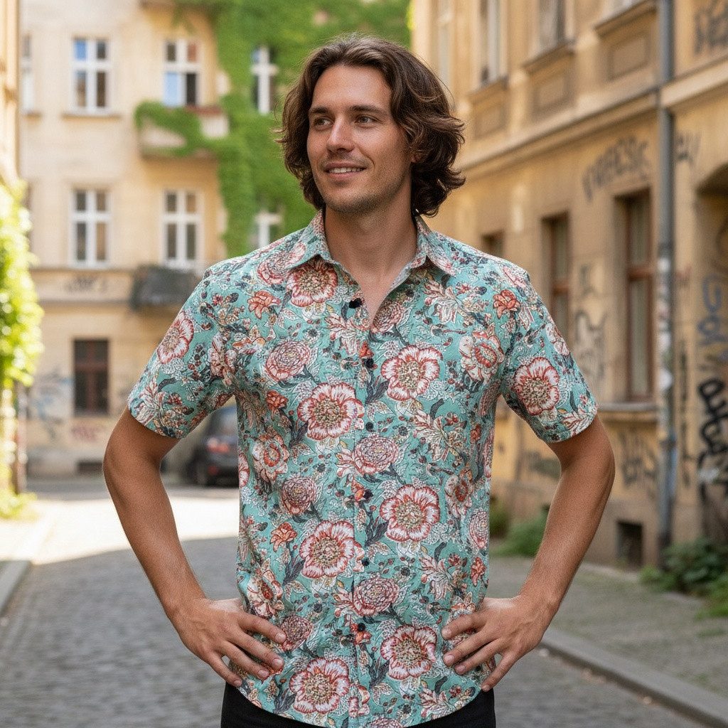 Guru-Shop Hemd & Shirt Bedrucktes Hemd, Kurzarm Freizeithemd,.. Ethno Style günstig online kaufen