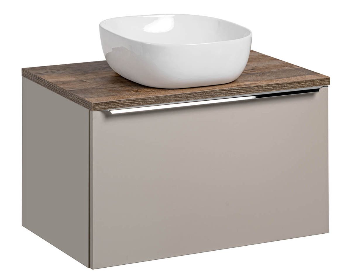 einfachgutemoebel Waschtisch-Set Badezimmer Waschplatz TRUFFEAU 80cm, inkl. Becken, Trüffel-Eiche, (Badmöbel Set, 1-St., Waschtisch Unterschrank)