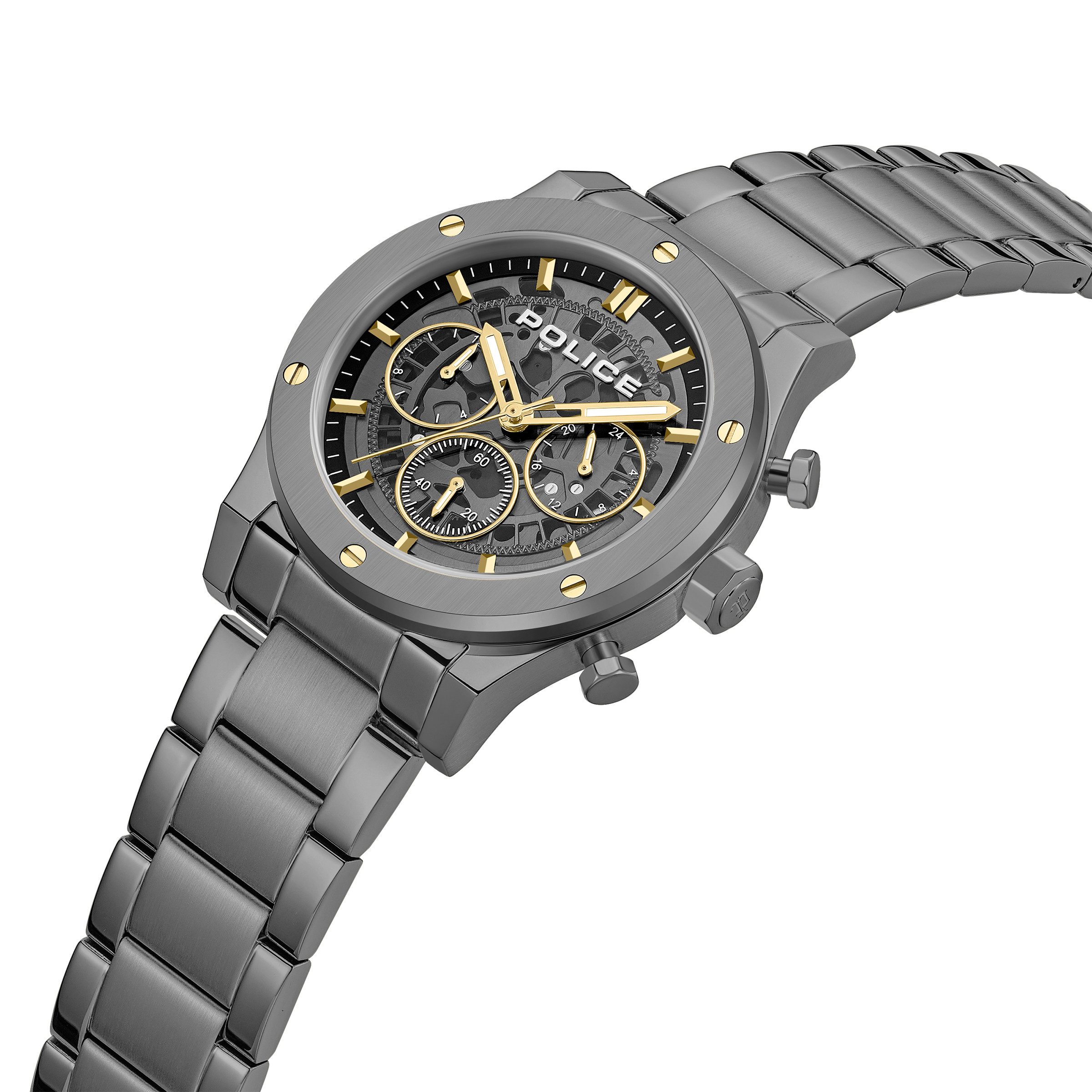 Police Chronograph Knotty PEWJK0006407M, Quarzuhr, Armbanduhr, Herrenuhr, Edelstahlarmband, analog