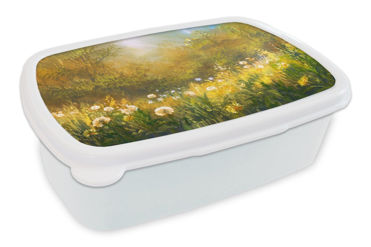 und weiß - Brotdose, Kunststoff, Brotbox Jungs Aquarell, (2-tlg), für Blumen Erwachsene, MuchoWow und Kinder Mädchen Lunchbox - Sommer für