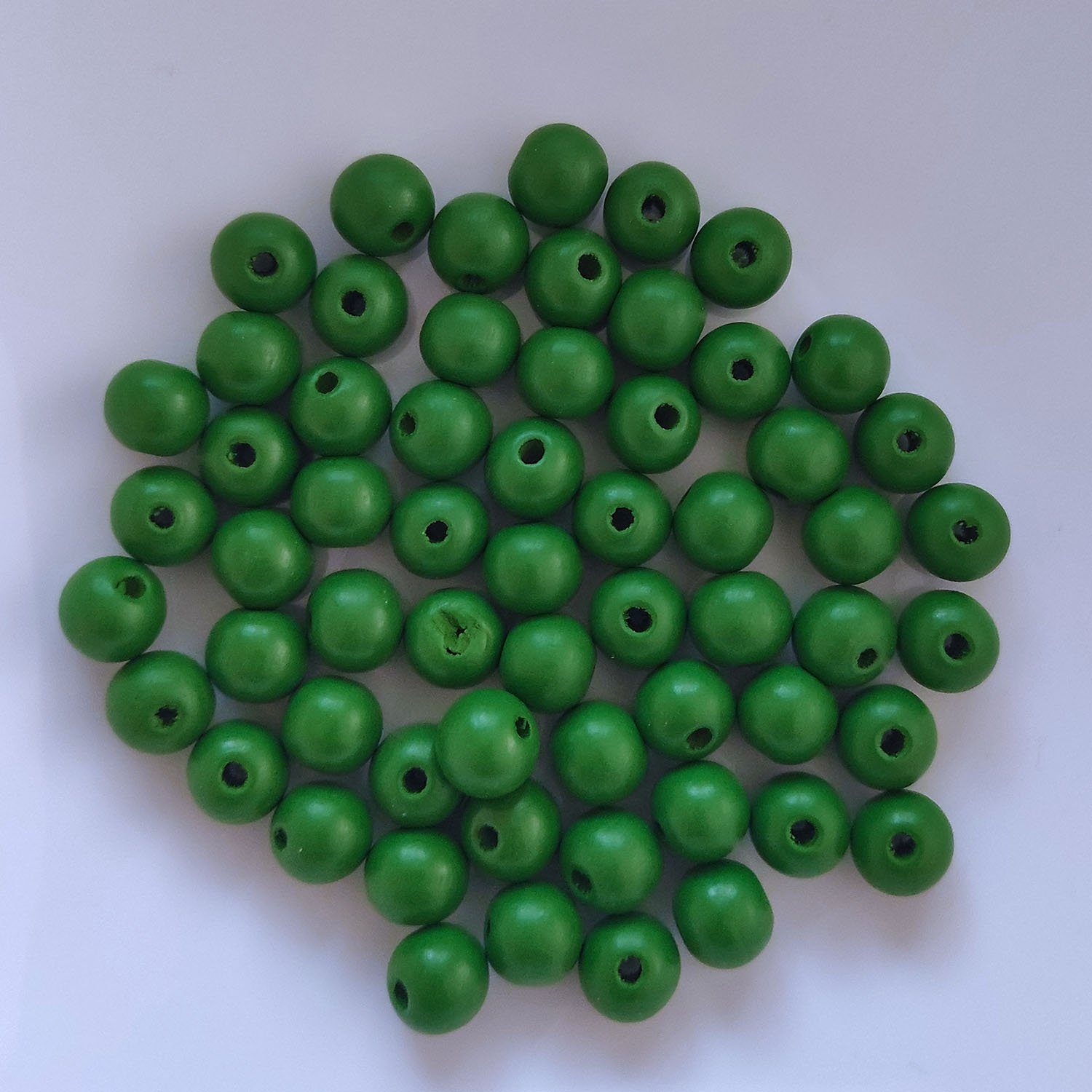 Kopper-24 Bastelperlen Holzperlen rund, 60 Stück, 10 mm, Grün dunkel