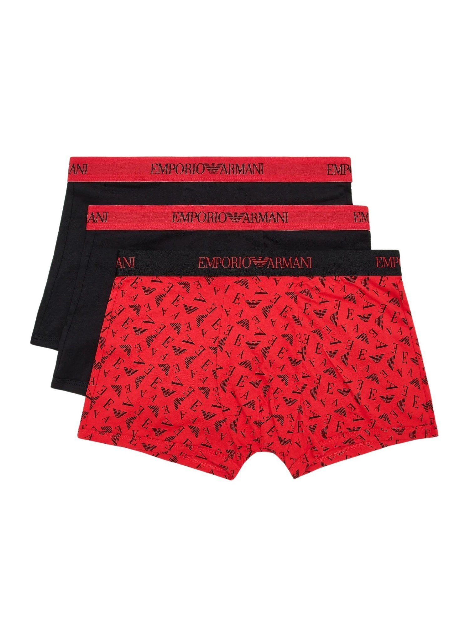 Emporio Armani 3 Shorts Schwarz/Rot (3-St) Boxershorts Knit Trunks Pack