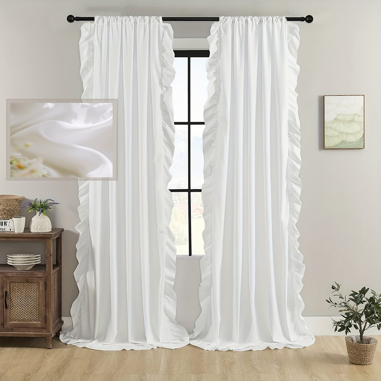 Jibenhome Vorhang Transparent Gardine Weiße Retro Fenstervorhang mit Rüsche günstig online kaufen