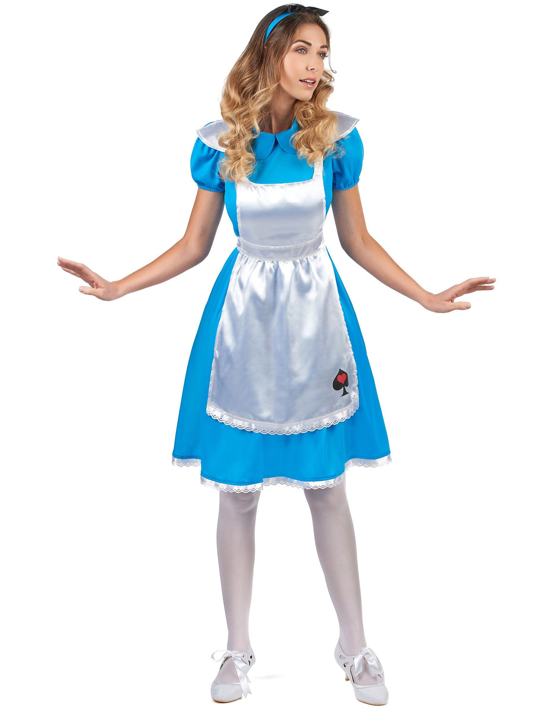 JADEO Kostüm Süsse Alice Damenkostüm blau-weiss