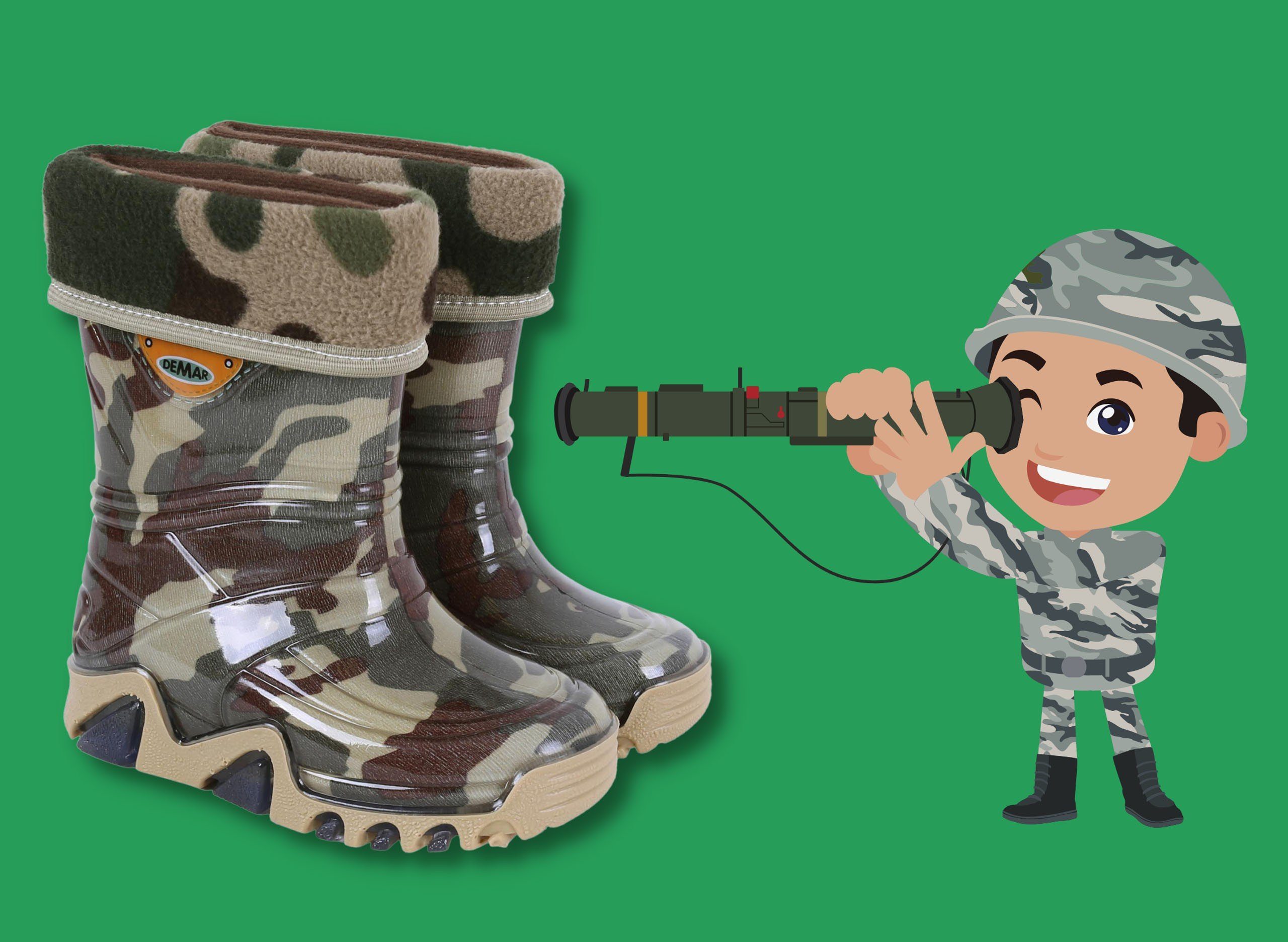Demar Gefütterte Regenstiefel Gummistiefel Militärmuster DEMAR 20-21 EU Gummistiefel