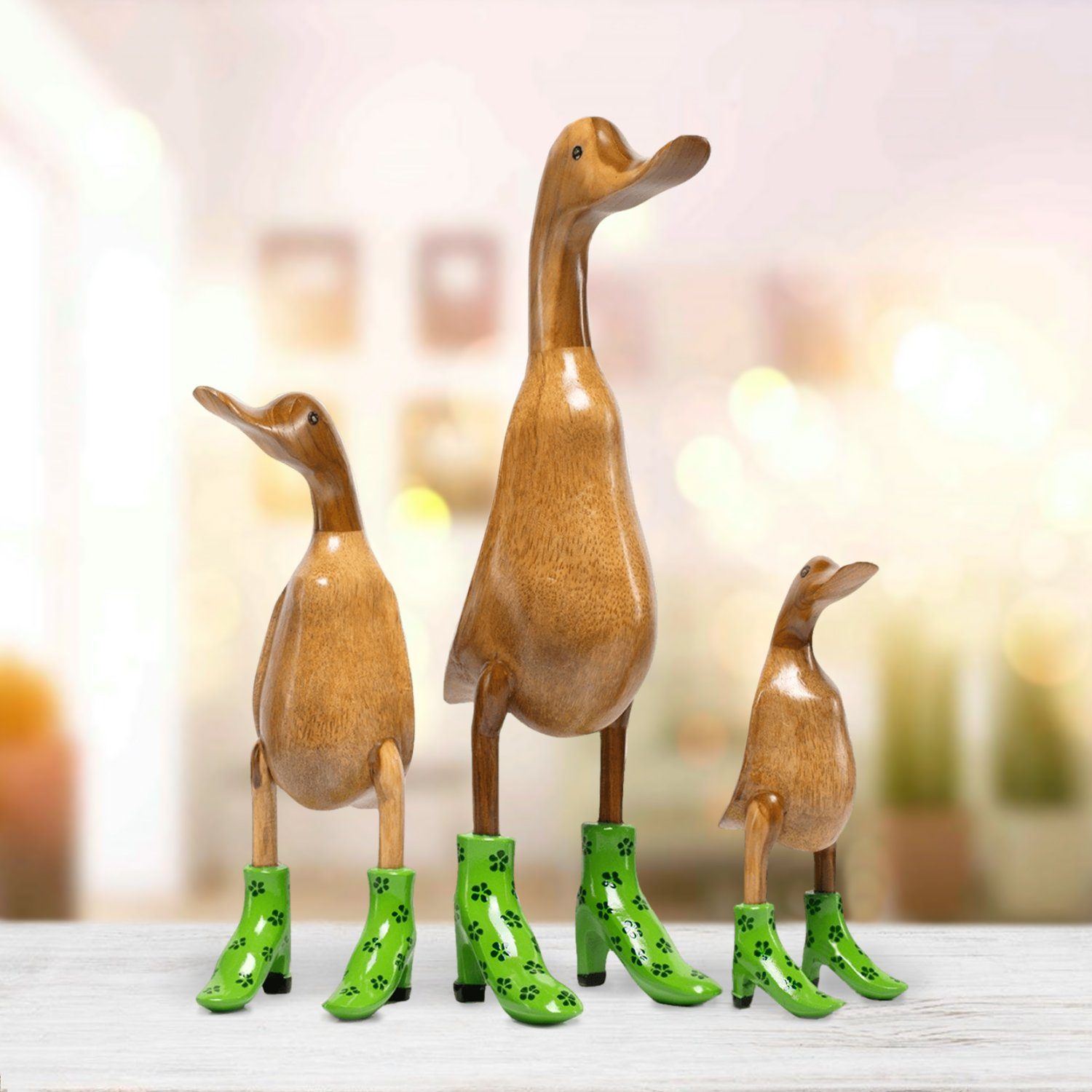 Handgefertigte "Ente (S+M+L) DomDeco Grün aus geblümt Holz mit Dekofigur Deko-Figur Set Absatz"