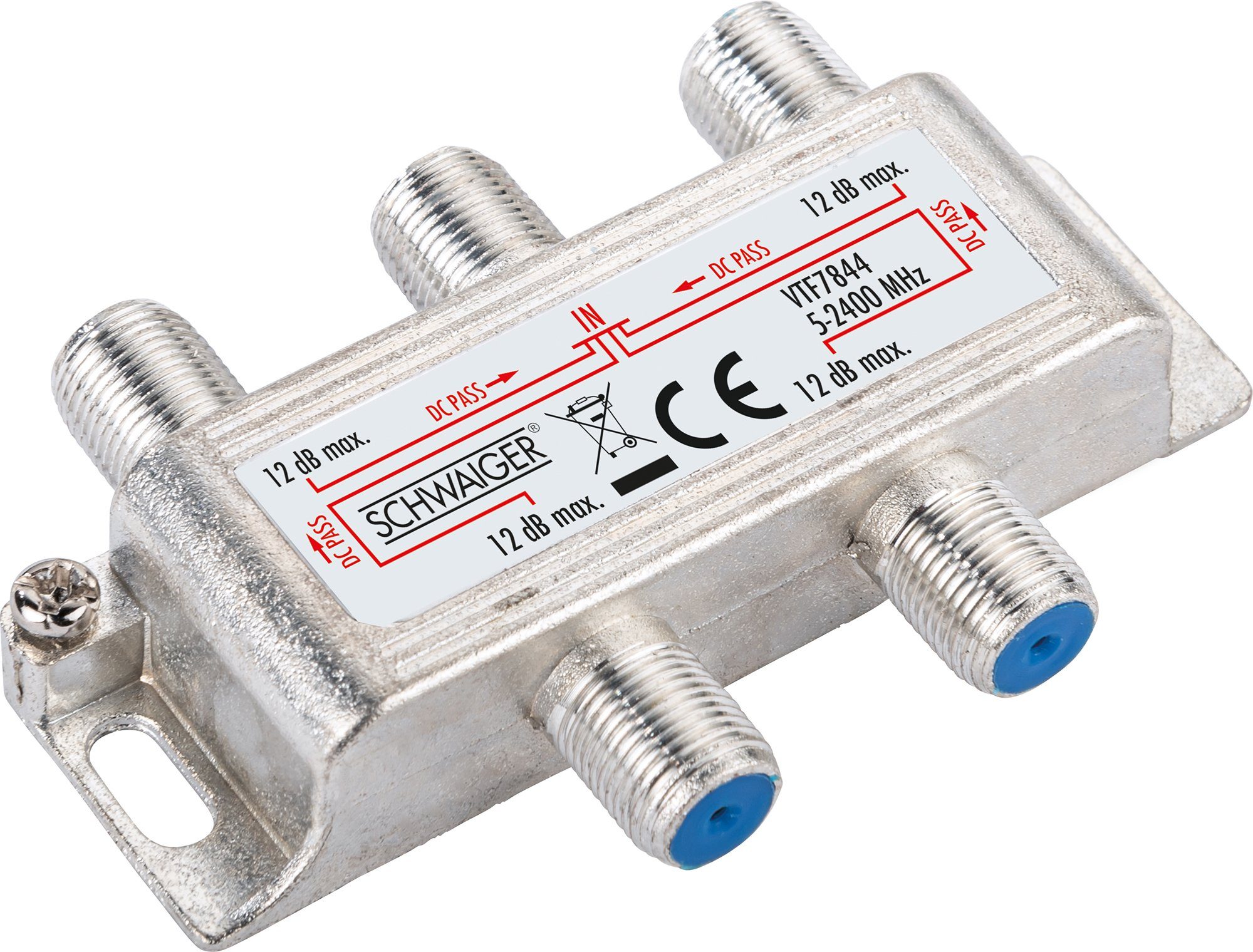 Schwaiger SAT-Verteiler VTF7844 531 (verteilt ein Signal auf vier Teilnehmer), für Kabel-, Antennen- und Satellitenanlagen