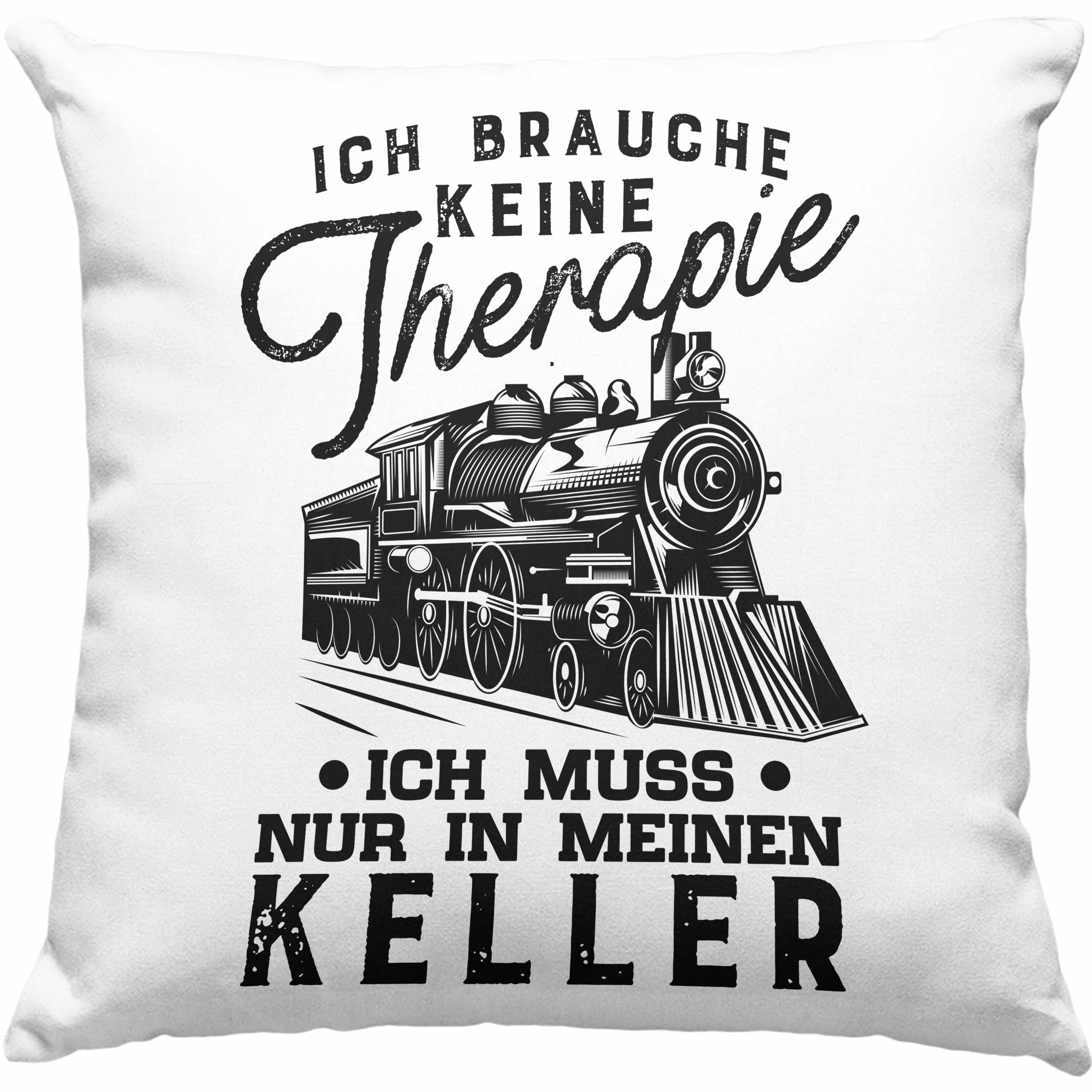 Trendation Dekokissen Trendation - Modelleisenbahn Kissen Geschenk für Eisenbahner Spruch Ich Muss In Meinen Keller Dekokissen mit Füllung 40x40 Grün