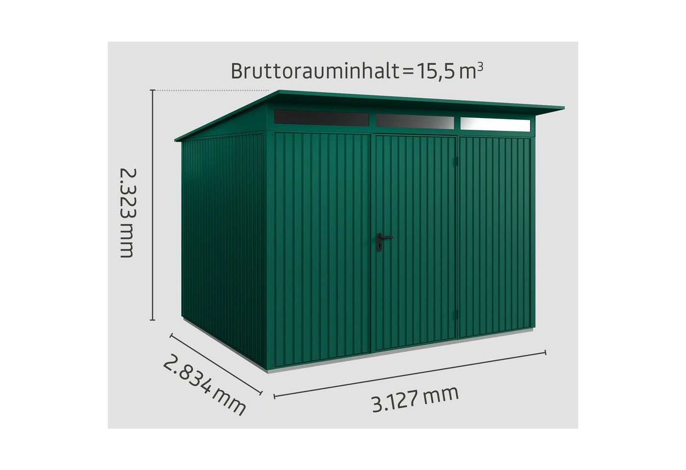 Thumbnail - Hörmann Ecostar Gerätehaus Metall-Gerätehaus Trend mit Pultdach Typ 3, 1-flüglige Tür, witterungsbeständig, ohne scharfe...