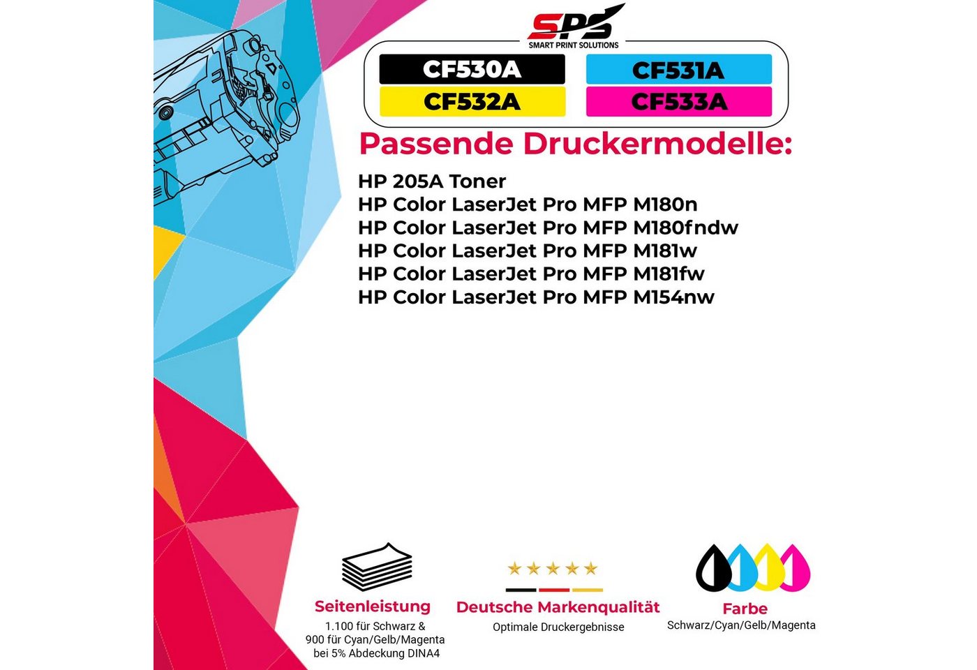 Thumbnail - SPS Tonerkartusche Kompatibel für HP Color Laserjet Pro MFP M181FW, (1er Pack, 1-St., 1 x Toner (Für HP CF533A Magenta)