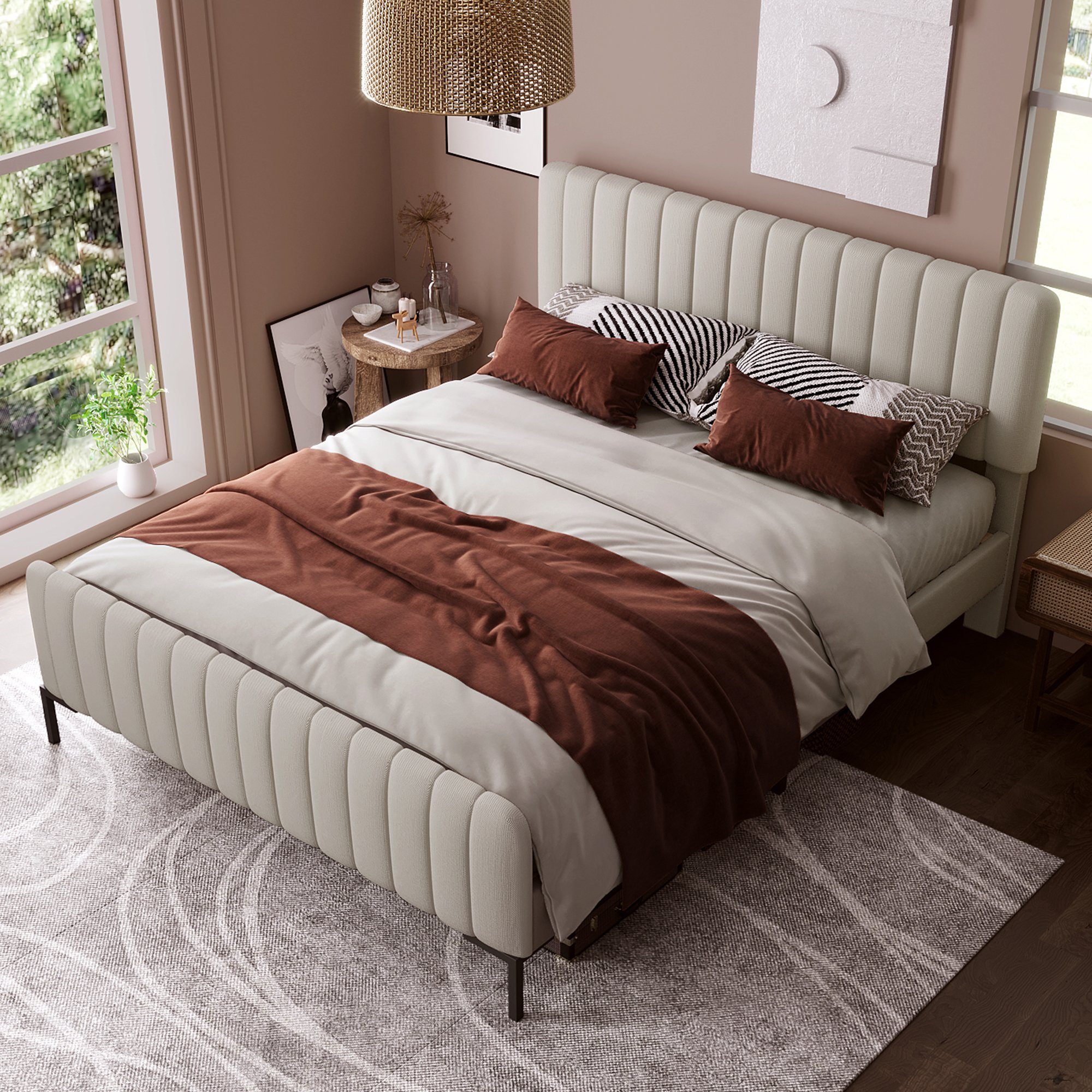 BlingBin Einzelbett Polsterbett Doppelbett (1-tlg., mit Lattenrost, Grau-Be günstig online kaufen