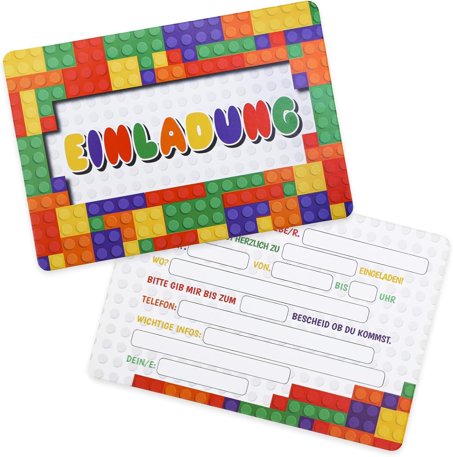 aitsite Einladungskarten 12er Set Einladungskarten Kindergeburtstag Bauklötze Design Party, 12er Set Bauklötze Einladungskarten Kindergeburtstag, bunt
