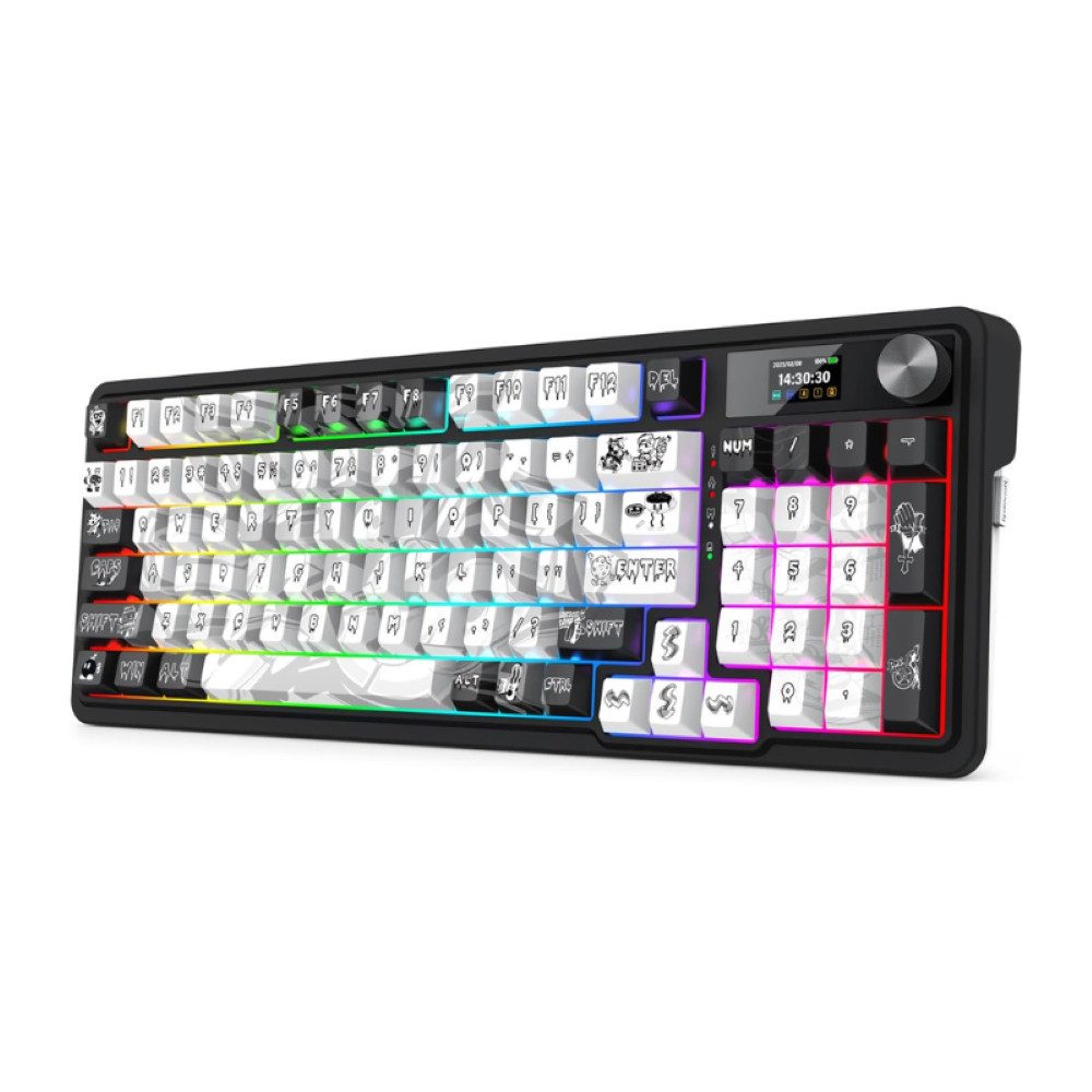 Redragon K719 Mechanische Tastatur, RGB, 2,4 GHz/BT/kabelgebunden Gaming-Tastatur (Litsea-Schalter, Graffiti, mit Bedienfeld)