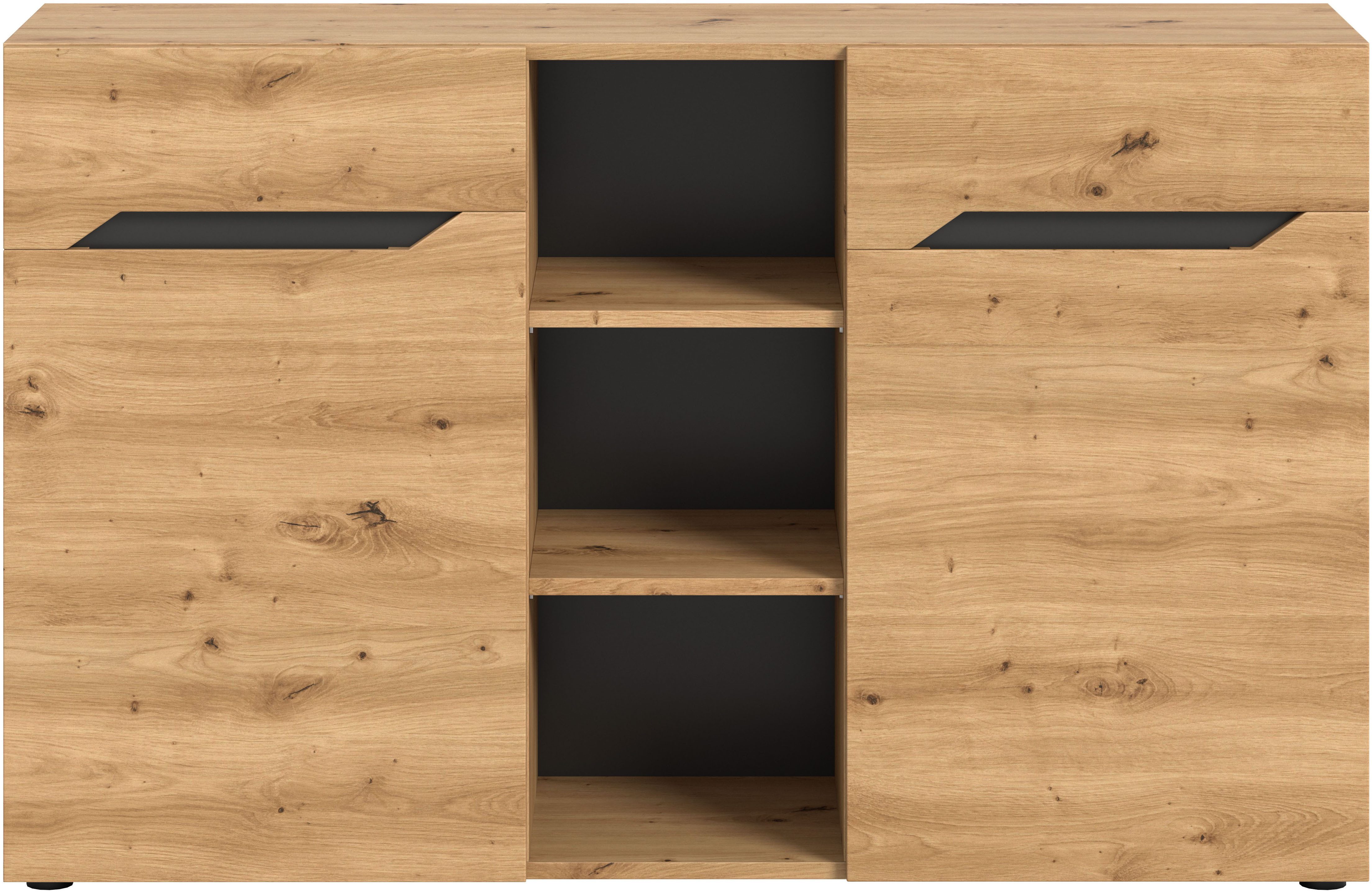 Home affaire Sideboard SERTA, Breite: 130cm, 2 Türen, 3 offene Fächer, viel Stauraum, Anrichte, Kommode, Schrank, Board, Higboard