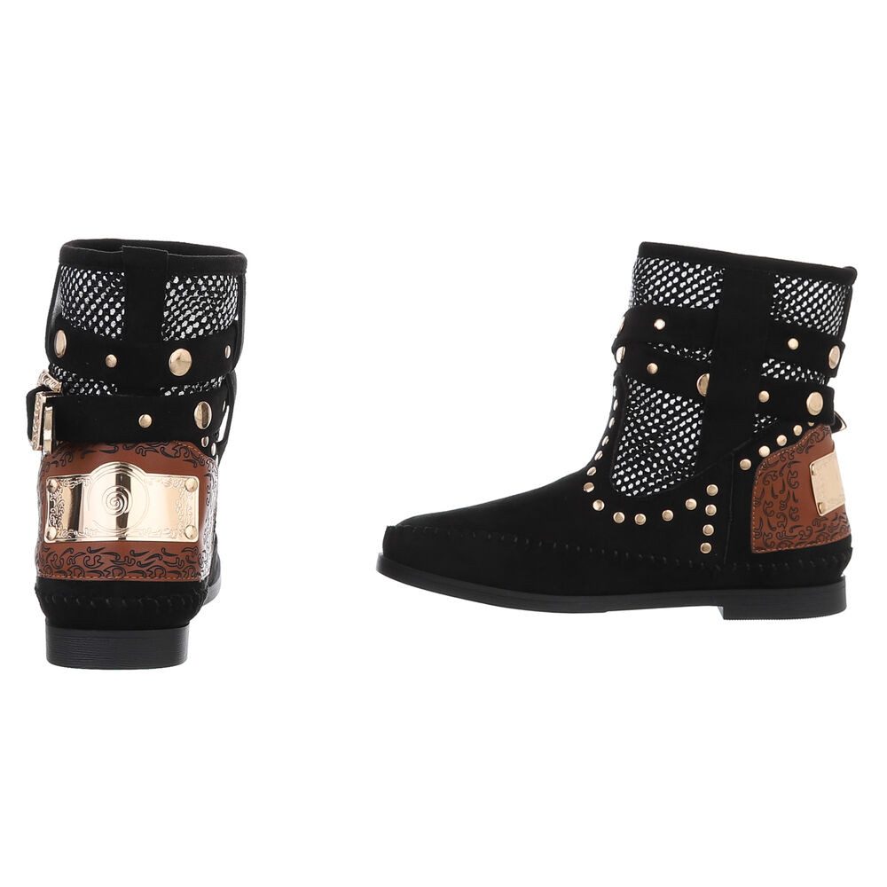 Ital-Design Damen Cowboyboots Boho/Hippie Stiefelette (88843870) Blockabsatz Western- & Bikerboots in Schwarz