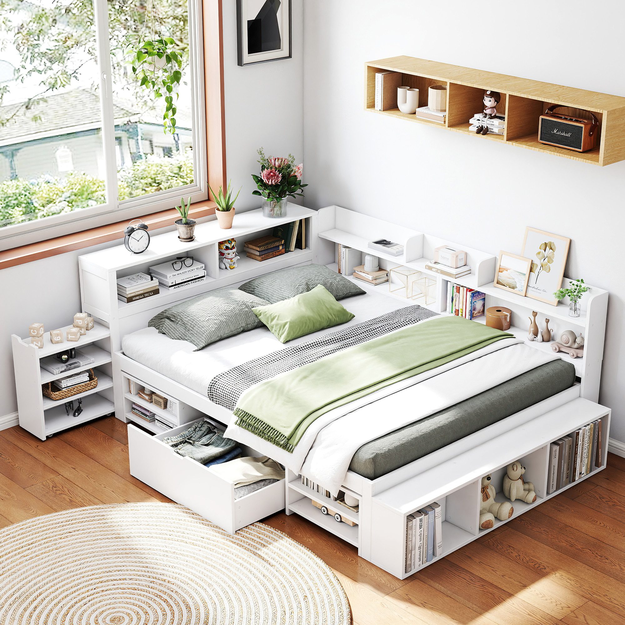 HAUSS SPOLE Holzbett 140x200cm mit Schubladen, Bücherregal, Stauschrank ohn günstig online kaufen